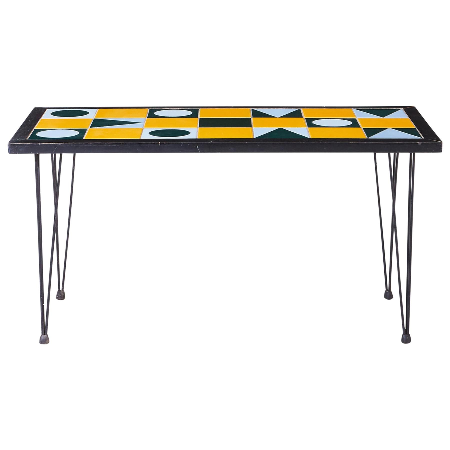 1960s Swedish Modern Geometric Tile Top Coffee Table For Sale
