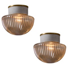 1960s Swedish Modern Pressed Amber Glass & Porcelain Wall or Ceiling Lamp