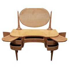 1960s Swedish Neoclassic Style Vanity In Birch With Walnut Interior