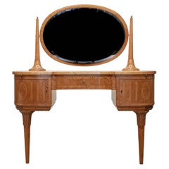 1960s Swedish Neoclassic Style Vanity In Birch With Walnut Interior