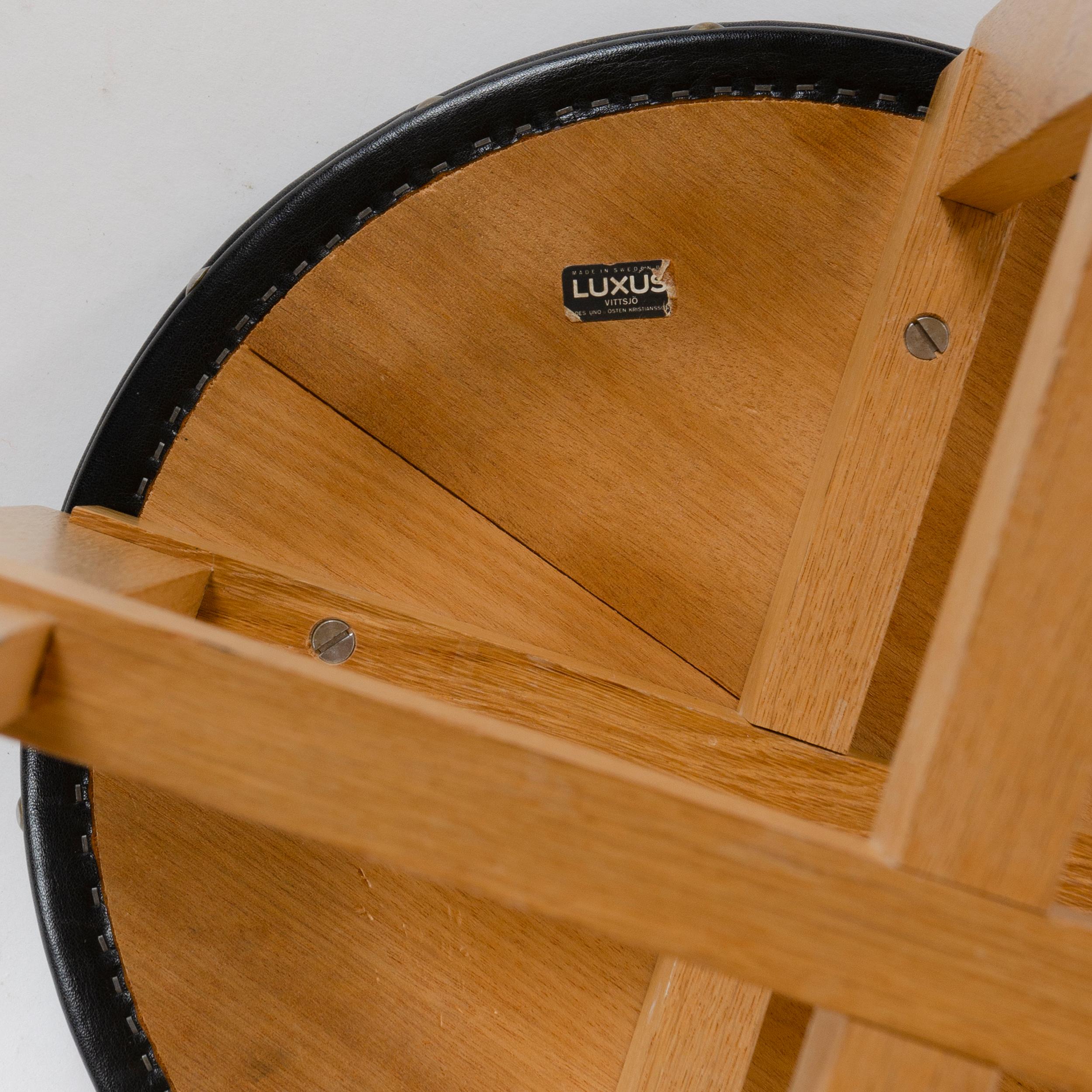1960s Swedish Oak and Leather Stool by Uno & Östen Kristiansson for Luxus 1