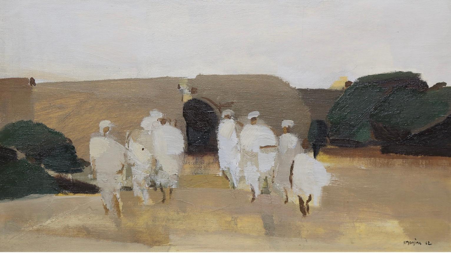 ma di grande impatto, dipinti con colori prevalentemente tenui e tonali di figure avvolte nel bianco su uno sfondo di paesaggio astratto.

Di uno dei nostri artisti svedesi preferiti, Ivar Morsing (1919-2009), che ha viaggiato molto e le cui opere