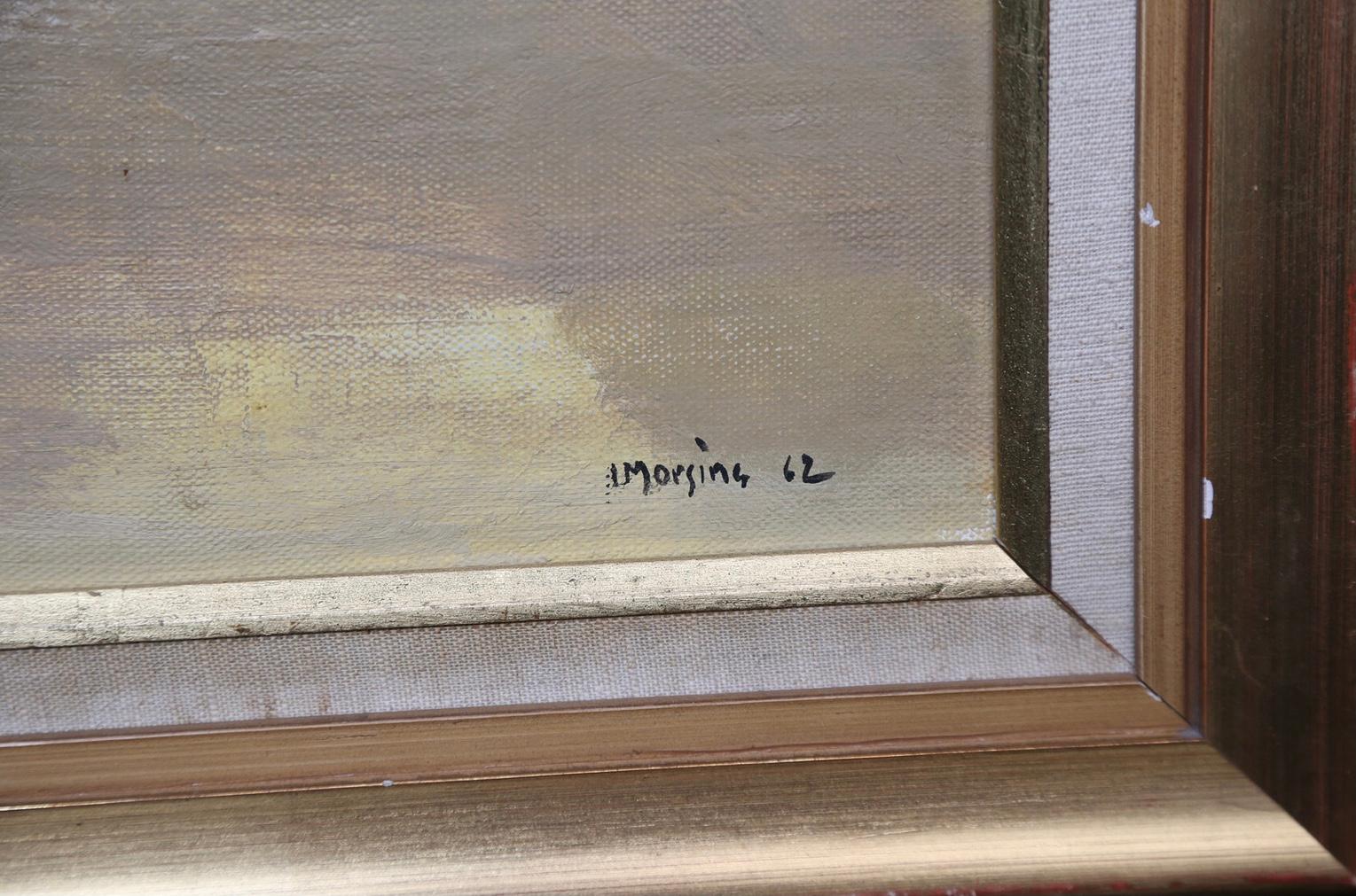 Mid-Century moderno Dipinto a olio svedese degli anni '60 con figure in un paesaggio astratto in vendita