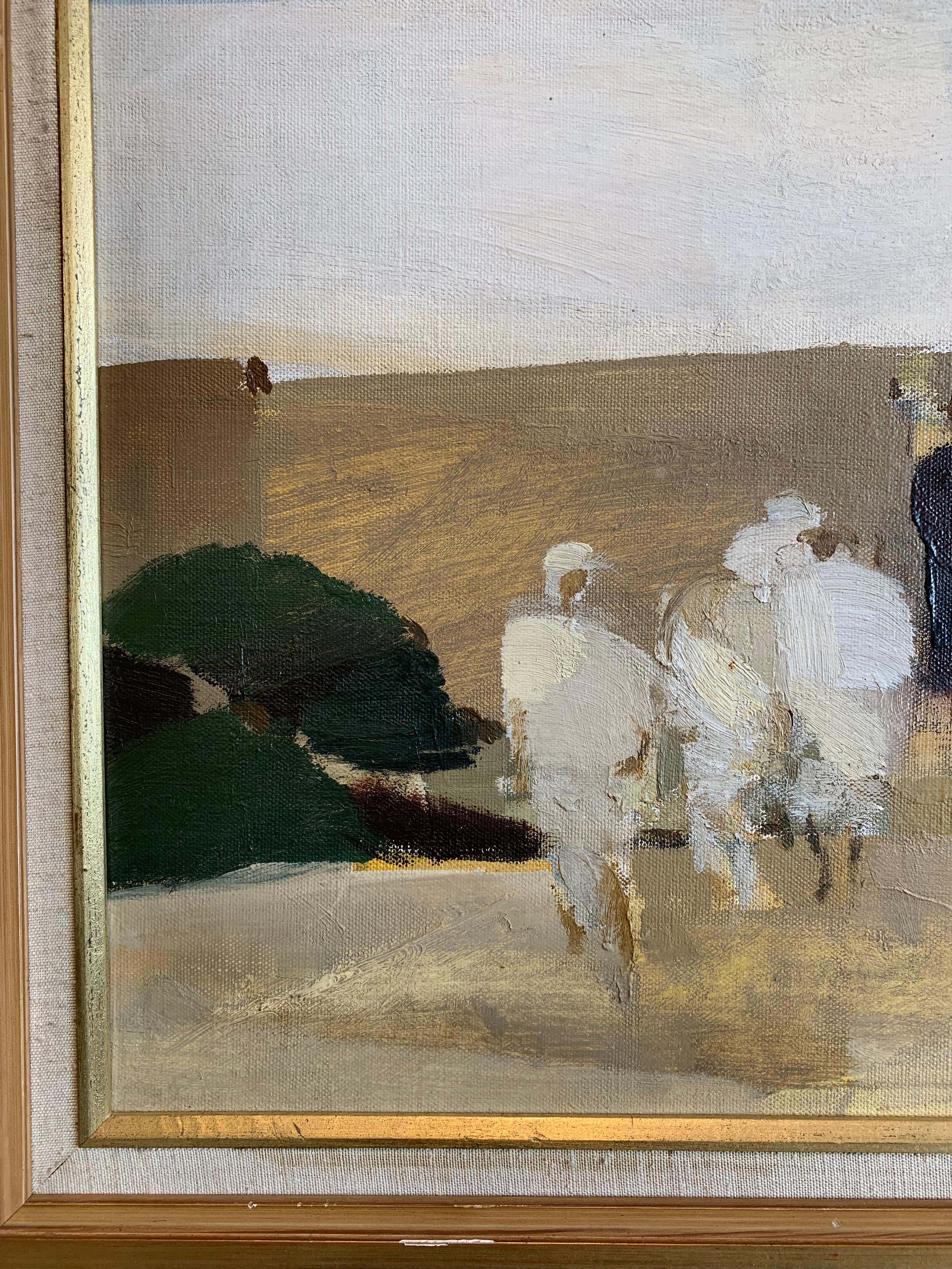 Dipinto a olio svedese degli anni '60 con figure in un paesaggio astratto In condizioni buone in vendita a London, GB