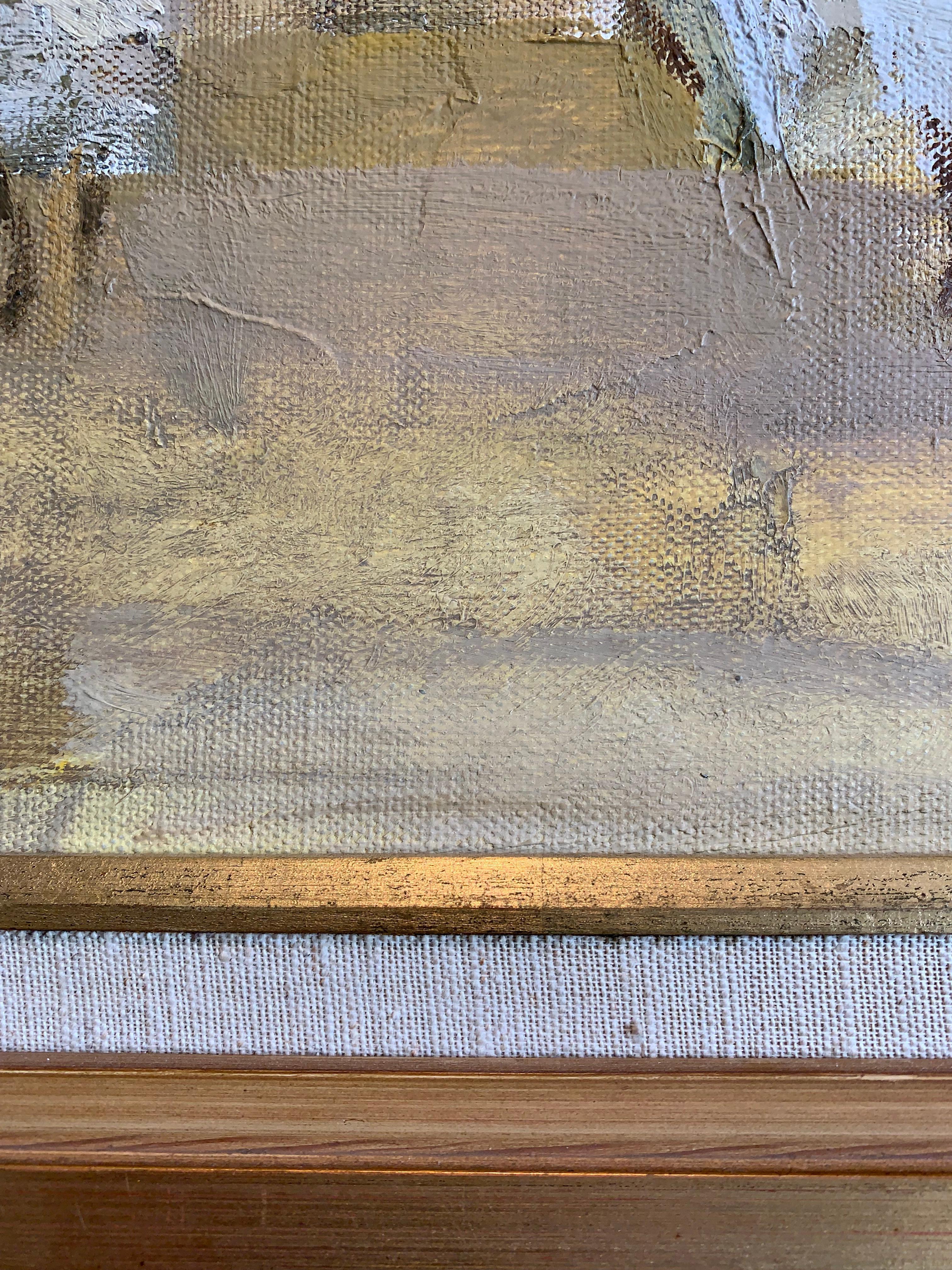Dipinto a olio svedese degli anni '60 con figure in un paesaggio astratto in vendita 1