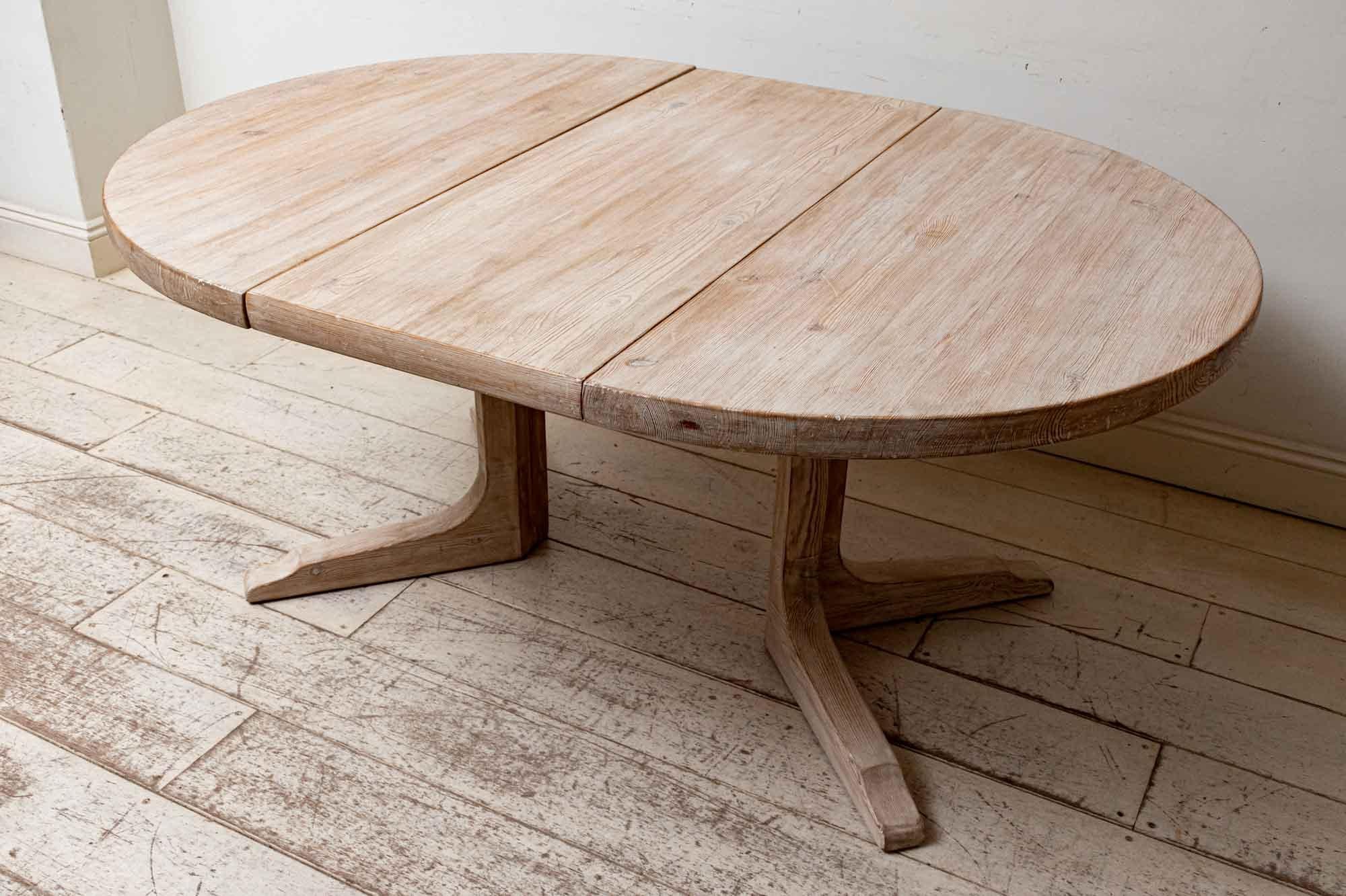 1960s Swedish Pedestal Based Pine Extending Dining Table by Roland