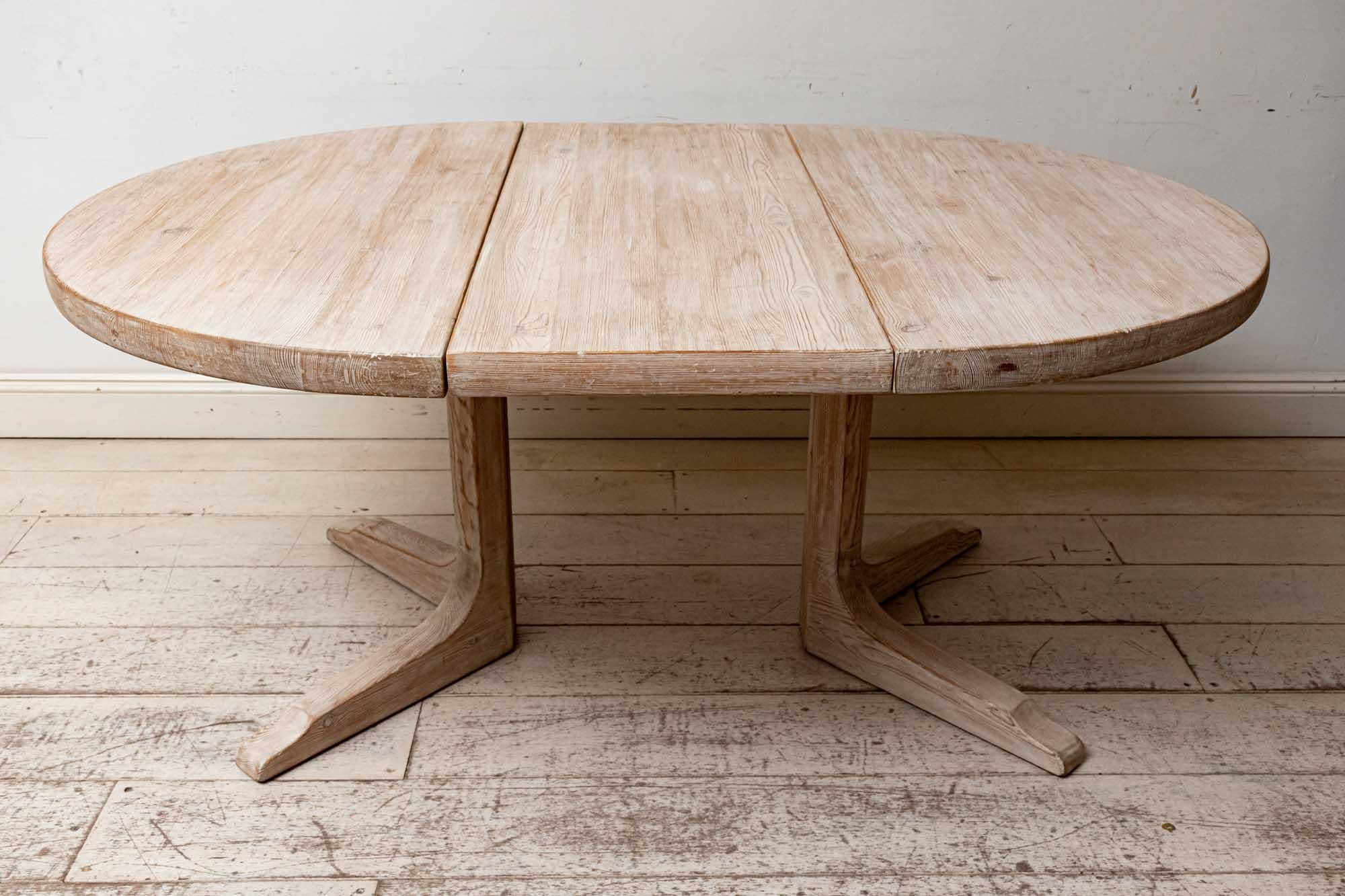 1960s Swedish Pedestal Based Pine Extending Dining Table by Roland
