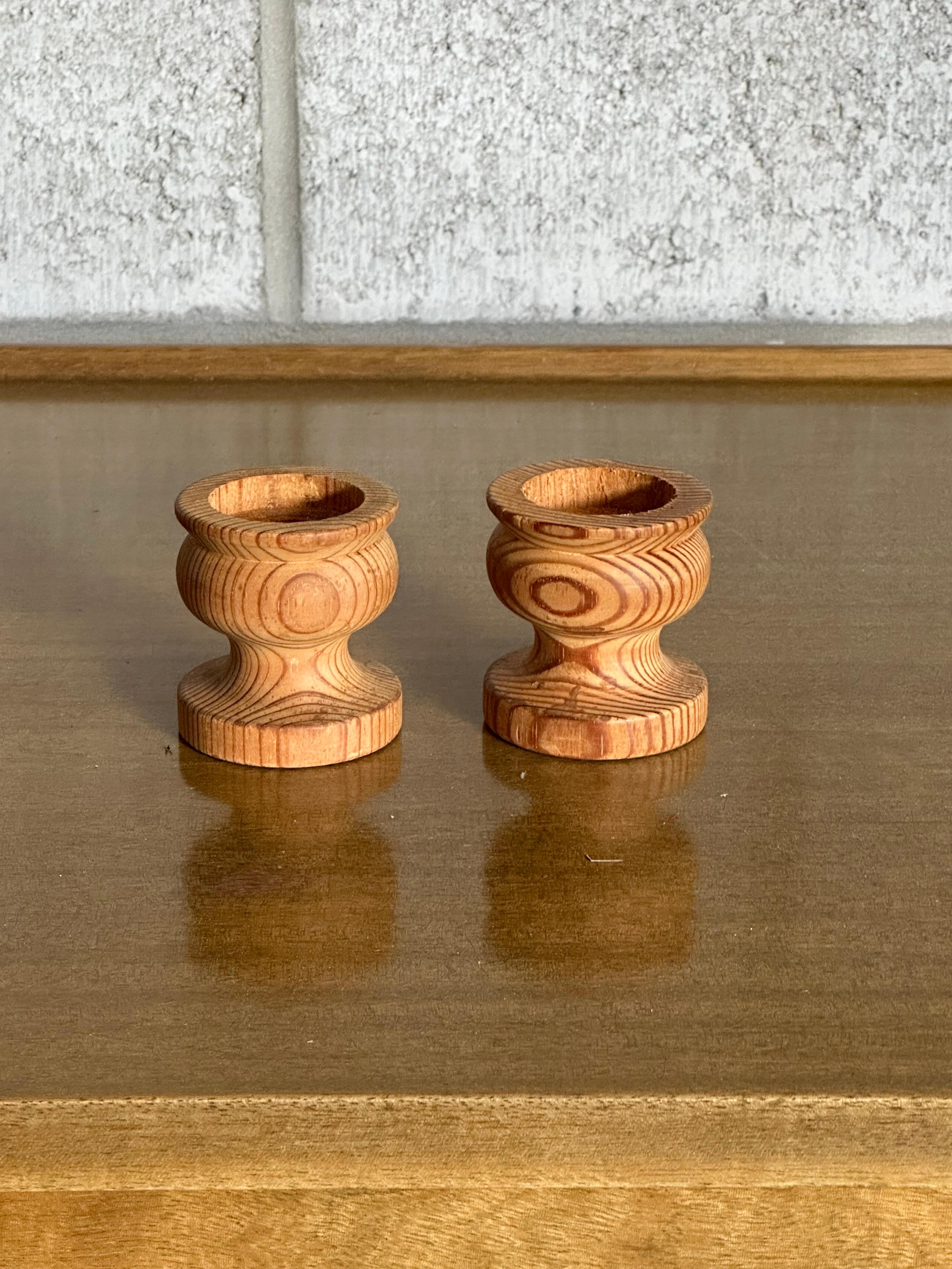 Mid-20th Century 1960s Swedish Pine Candle Holders - a Pair For Sale