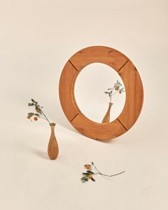 1960s Swedish Pine Round Mirror by Glas Mäster, Markaryd