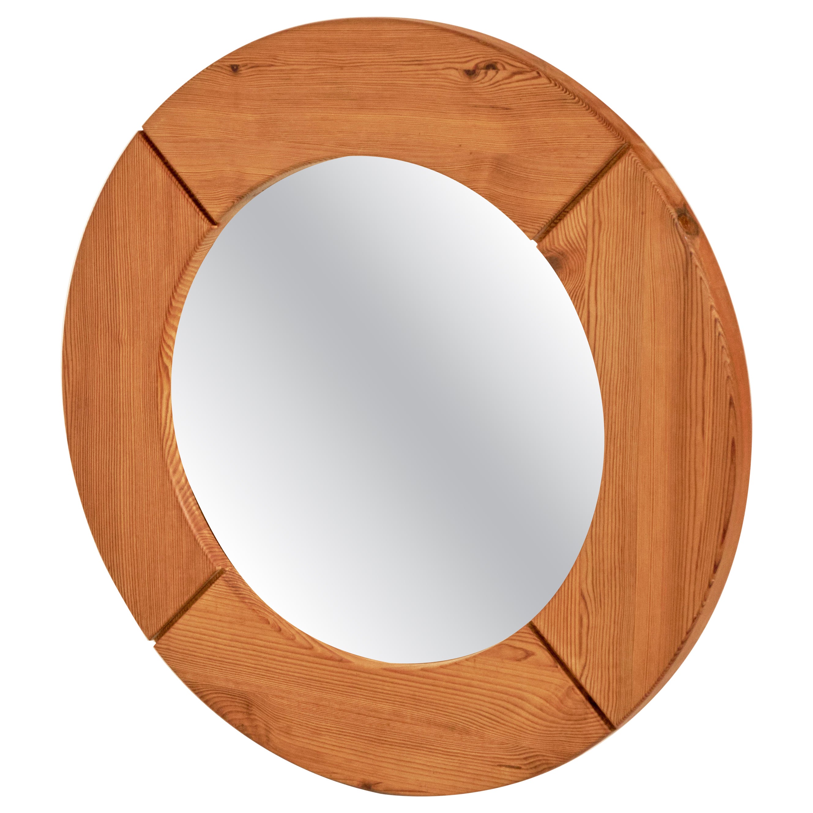 1960s Swedish Pine Round Mirror by Glas Mäster, Markaryd