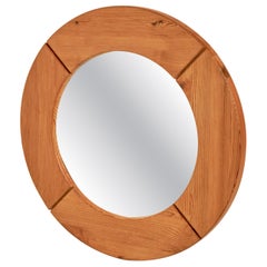1960s Swedish Pine Round Mirror by Glas Mäster, Markaryd