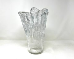 1960s Swedish Pukeberg Heavy Glass Ice Vase by Uno Westerberg, MCM