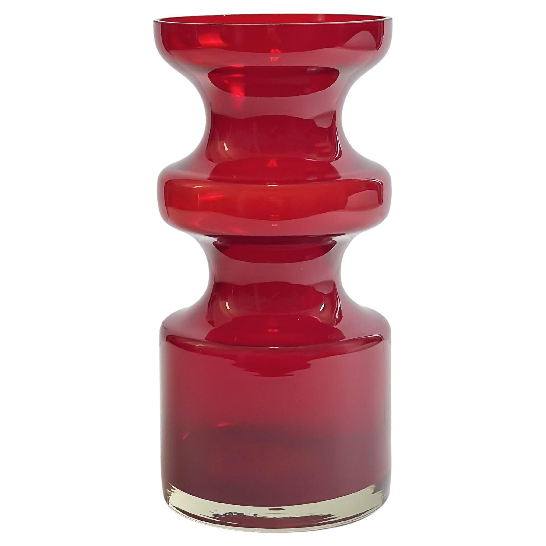 1960s Swedish Red Glass Vase by Per-Olof Ström for Alsterfors For Sale