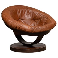 1960's Swedish Swivel Ball / Lounge Chair in Brown Leather