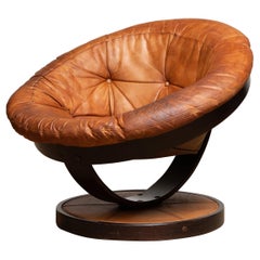 1960's Swedish Swivel Ball / Lounge Chair in Tan Leather