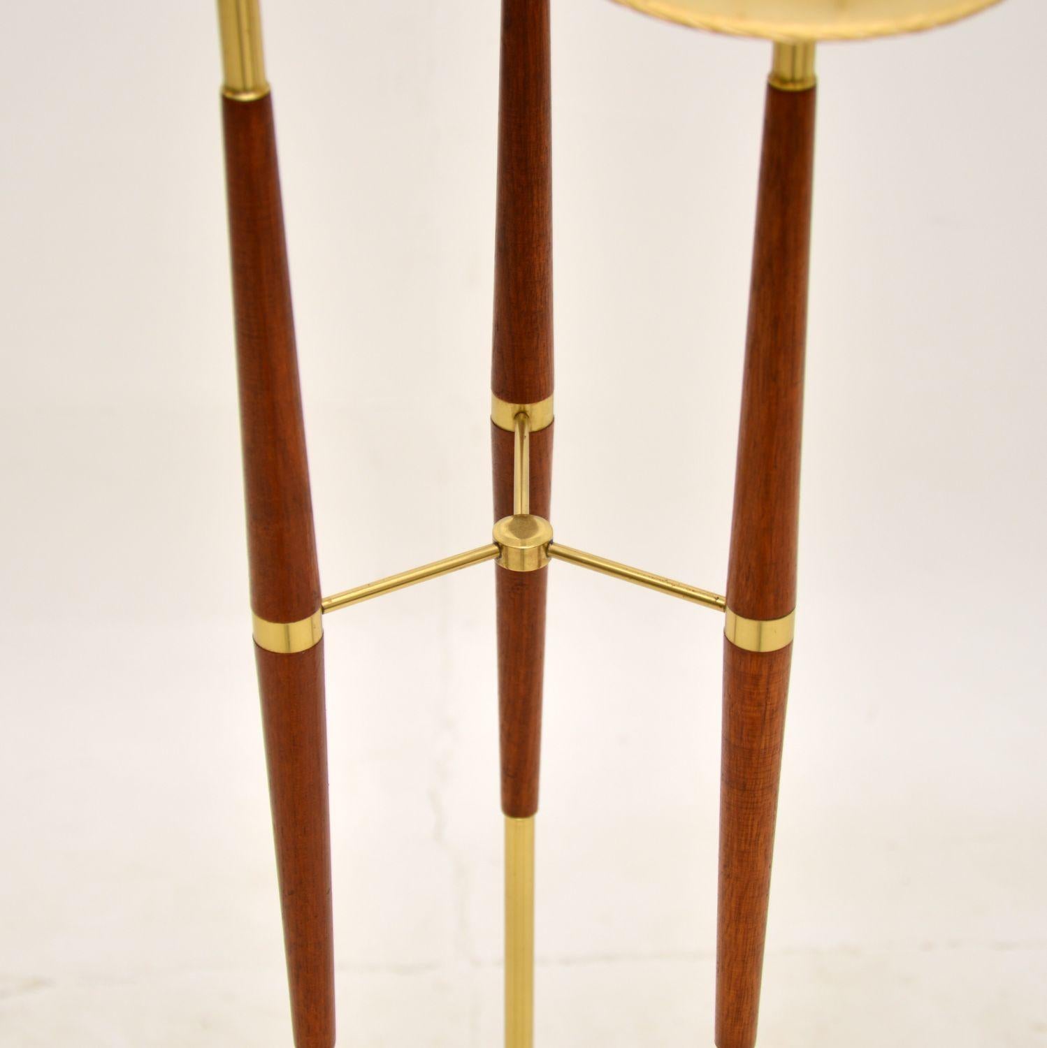 1960s Swedish Teak & Brass Floor Lamp In Good Condition For Sale In London, GB