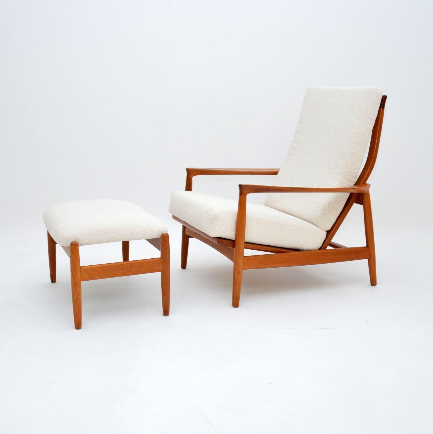 Mid-Century Modern 1960s Swedish Vintage Teak Armchair & Stool by Folke Ohlsson For Sale