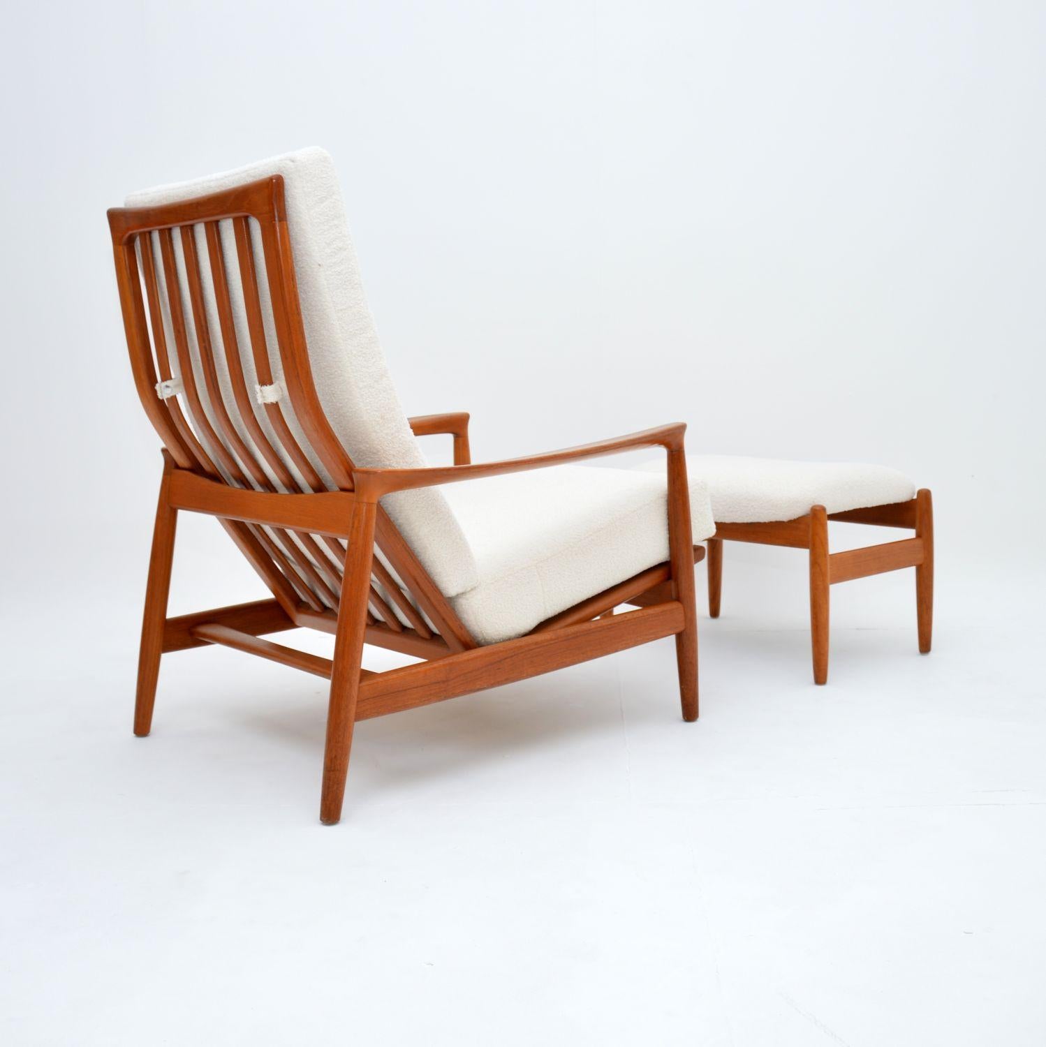1960s Swedish Vintage Teak Armchair & Stool by Folke Ohlsson In Good Condition For Sale In London, GB