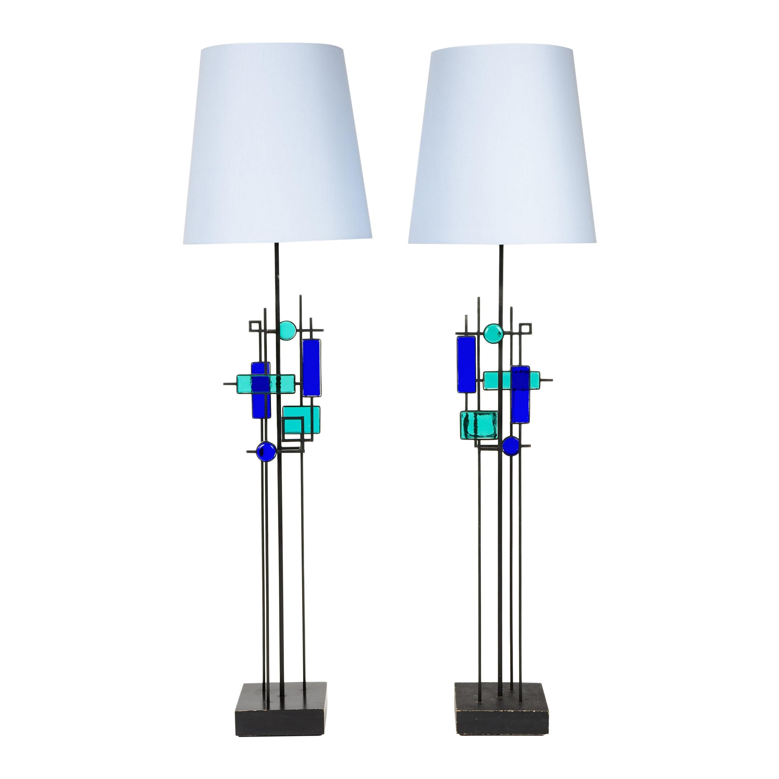 1960s Swedish Wrought Iron and Glass Floor or Table Lamps by Holm Sorensen