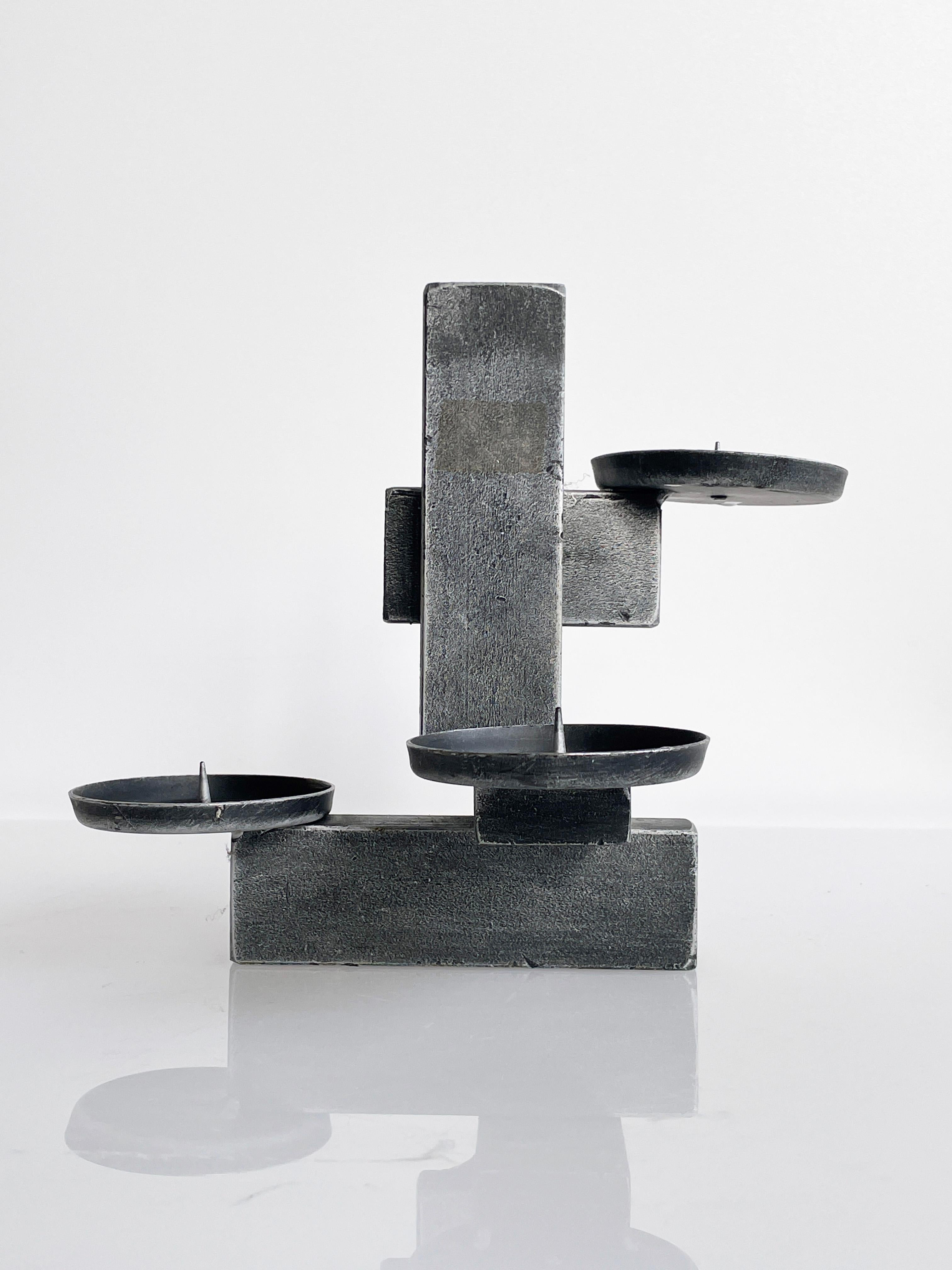 Metal 1960's Swiss Brutalist Candle Holder For Sale
