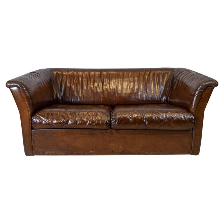 1960s Swiss De Sede Two Seater Dark Brown Buffalo Hide Leather Sofa Settee For Sale at 1stDibs