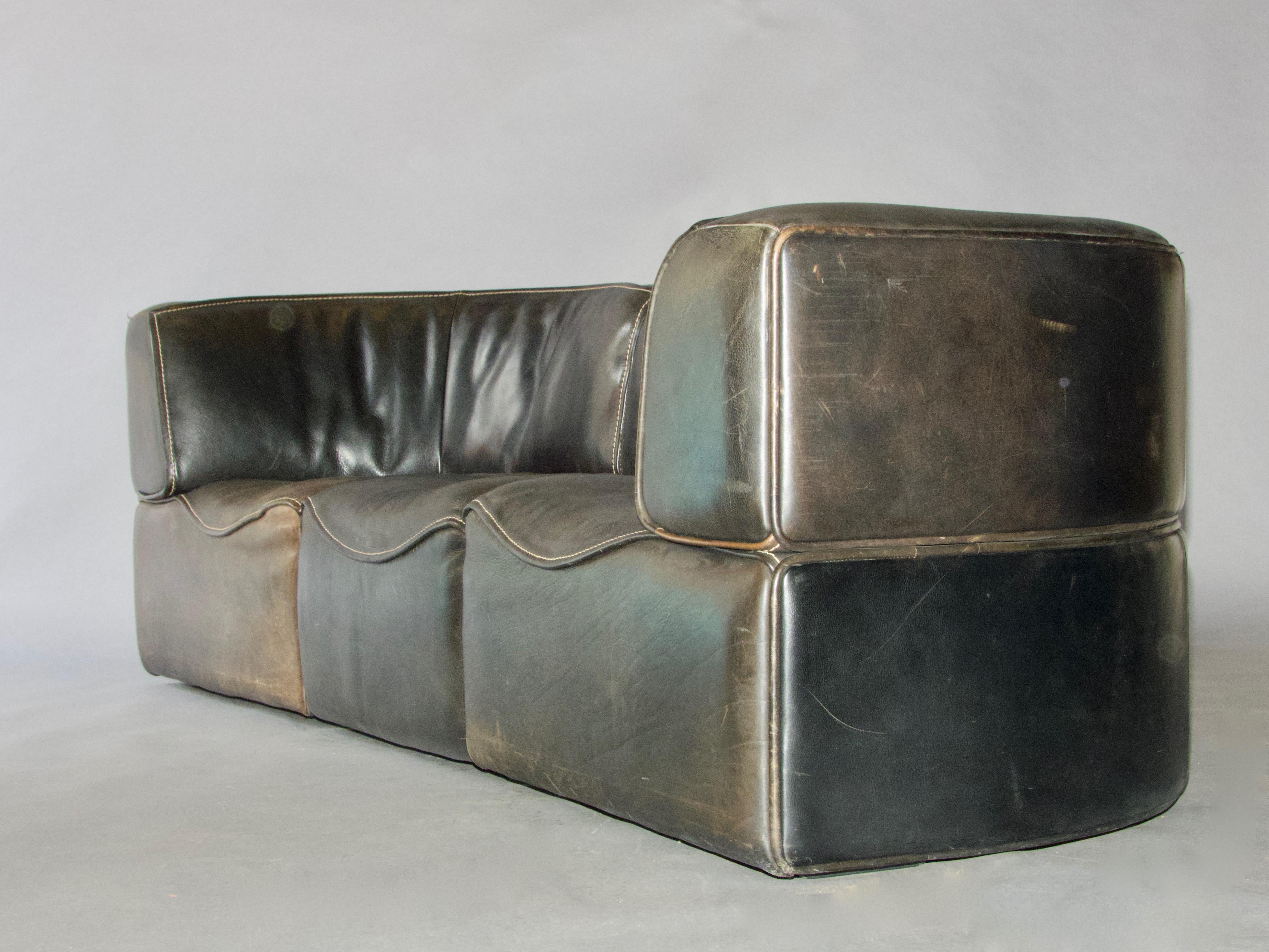1960's Swiss DeSede DS-15 Modular Leather Sofa In Good Condition In grand Lancy, CH