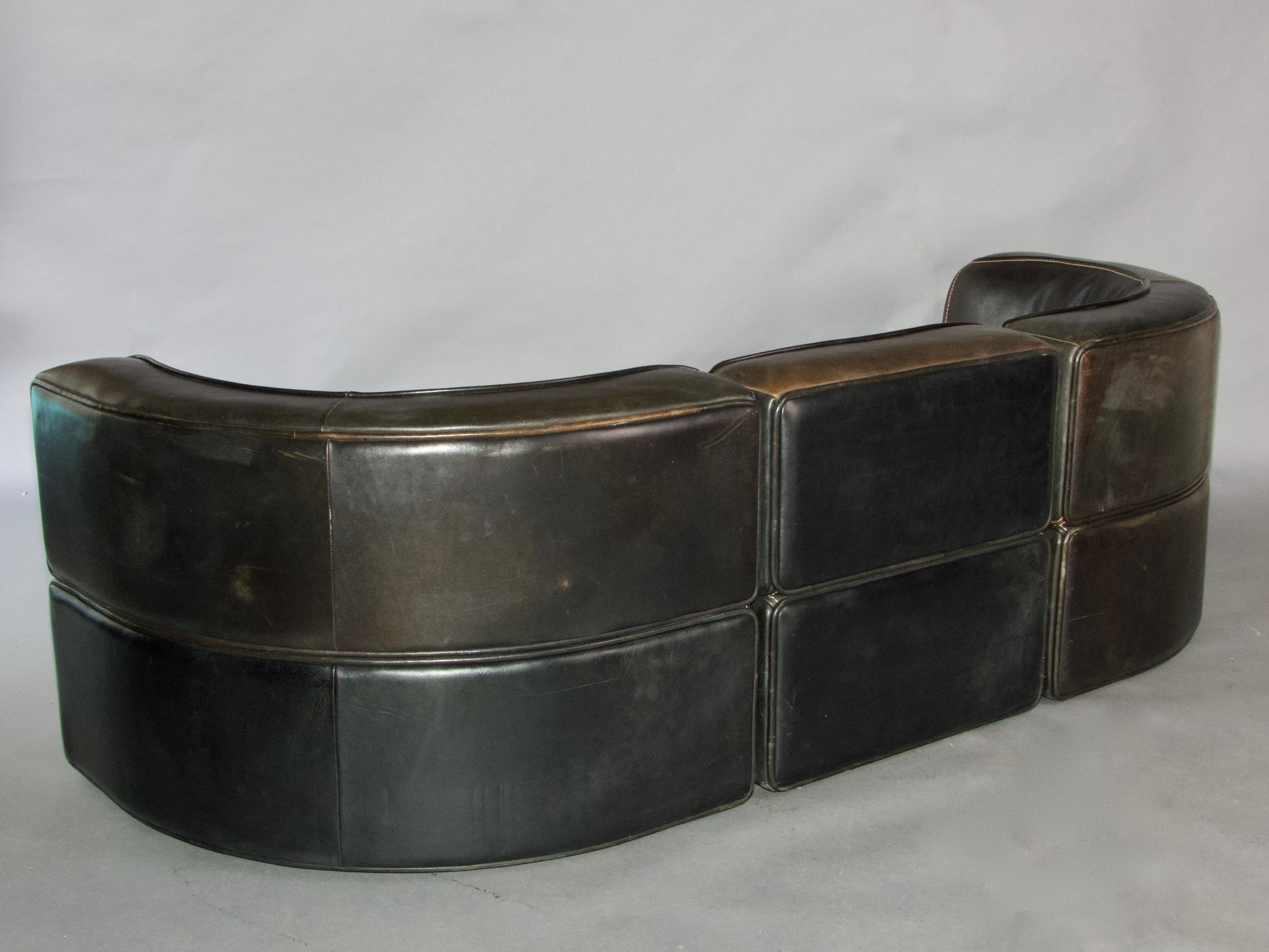 Mid-20th Century 1960's Swiss DeSede DS-15 Modular Leather Sofa