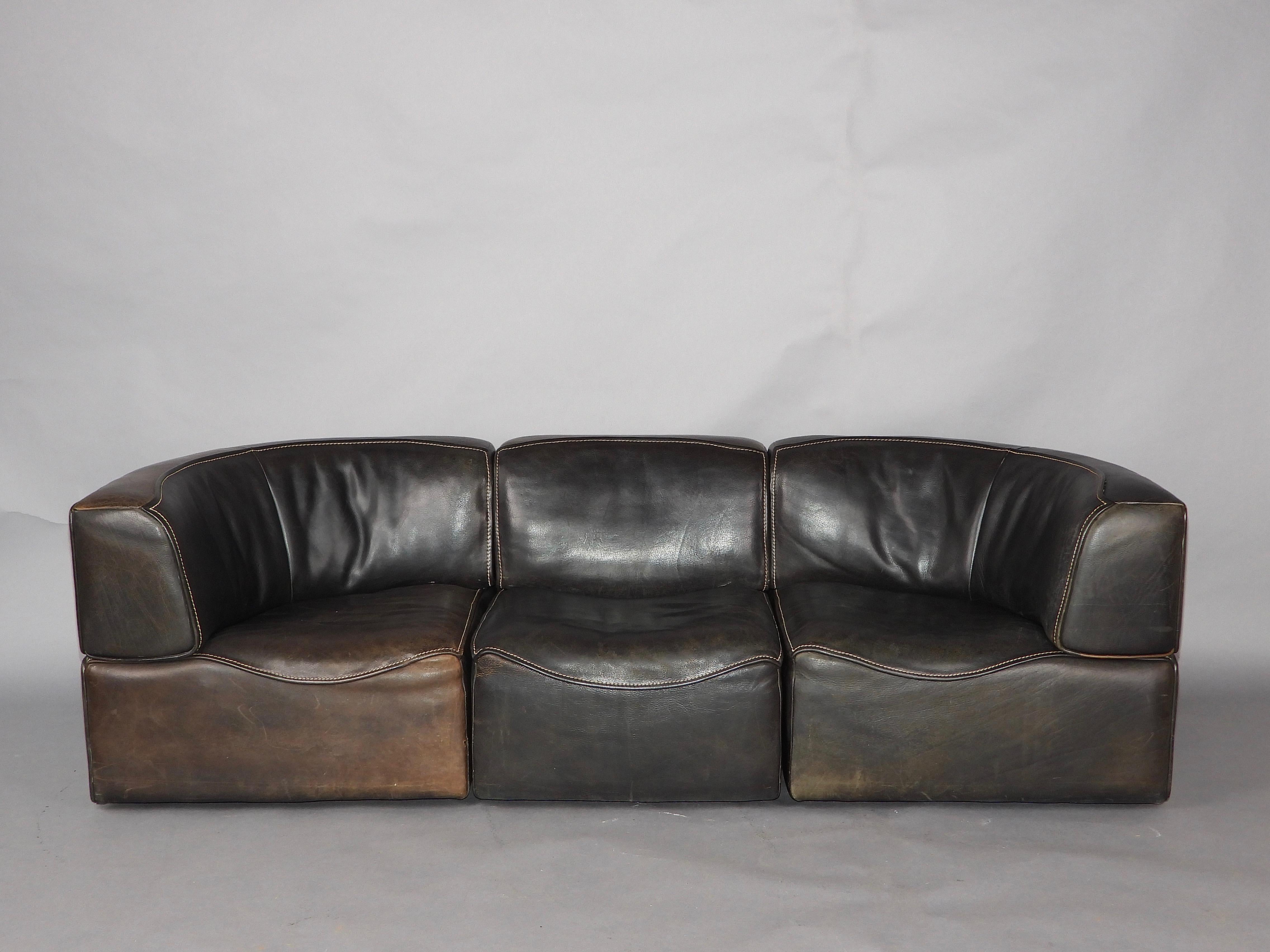 1960's Swiss DeSede DS-15 Modular Leather Sofa 1