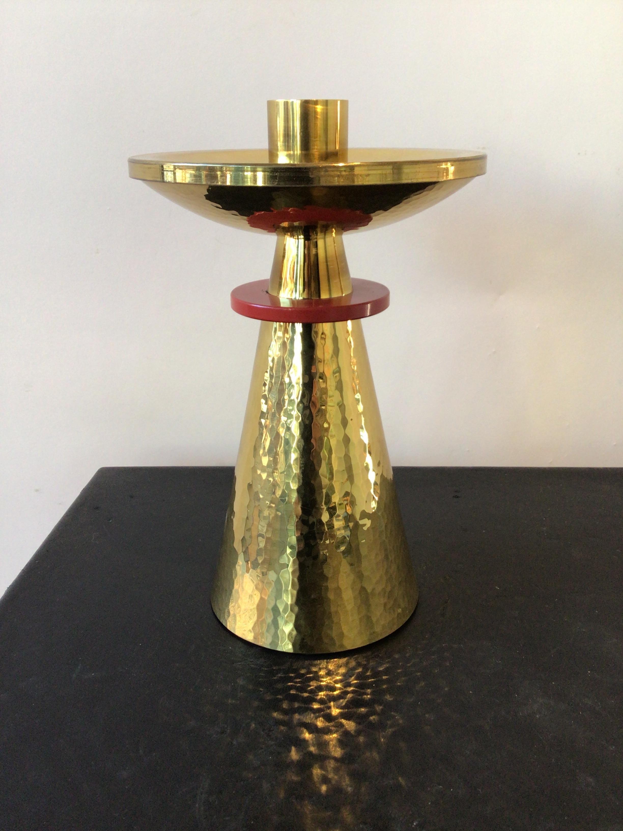Mid-20th Century 1960s Swiss Hand Hammered Brass Candlestick’s  For Sale
