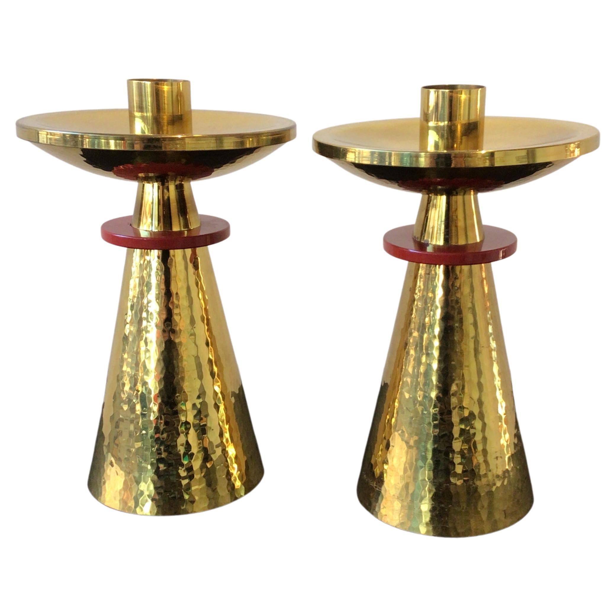 1960s Swiss Hand Hammered Brass Candlestick’s  For Sale