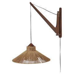 1960s Swiss Mid-Century Temde-Leuchten Teak Wall Light with Rope Shade