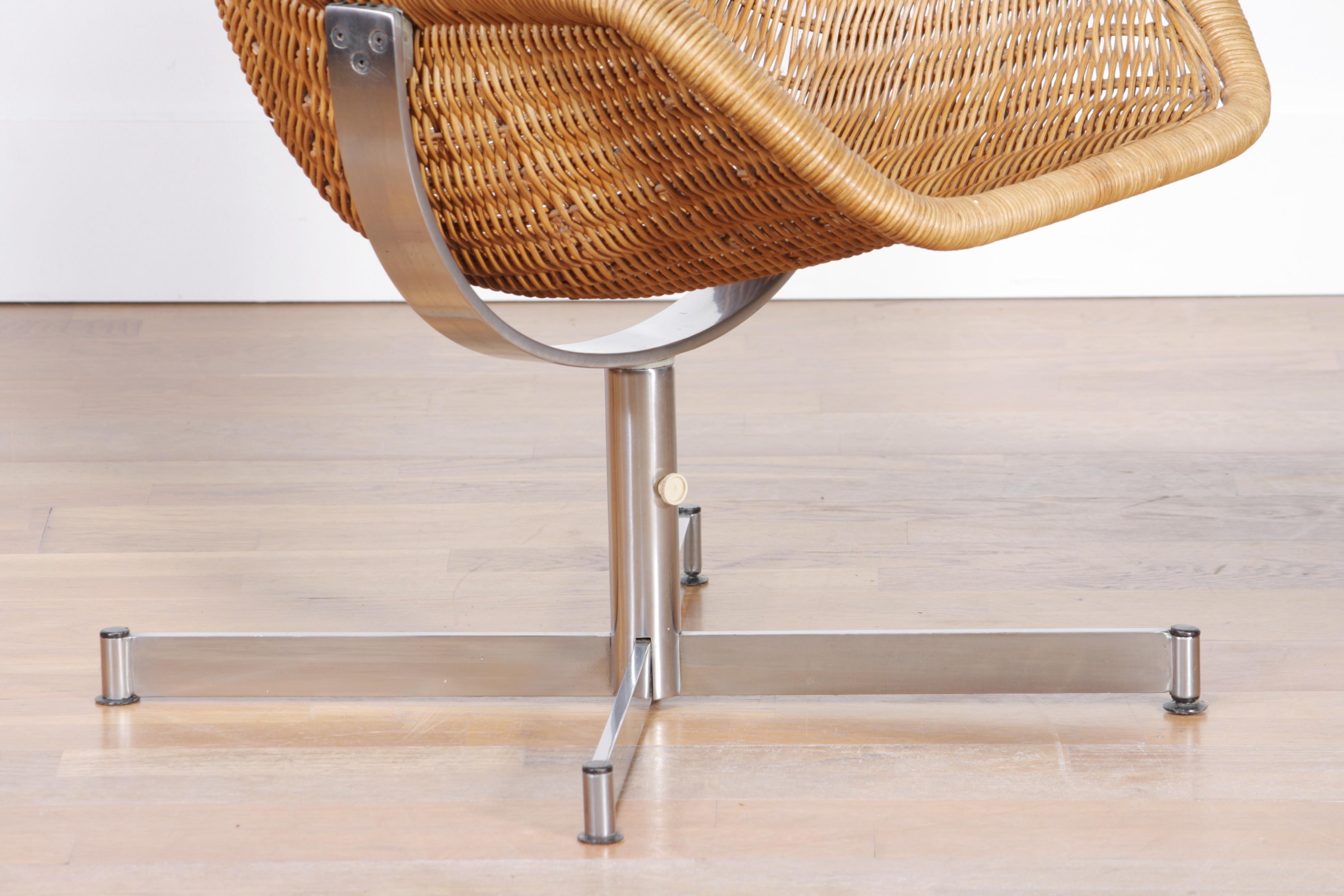 Stainless Steel 1960s, Swivel Rattan Chair by Dirk Van Sliedregt for Gebroeders Jonkers