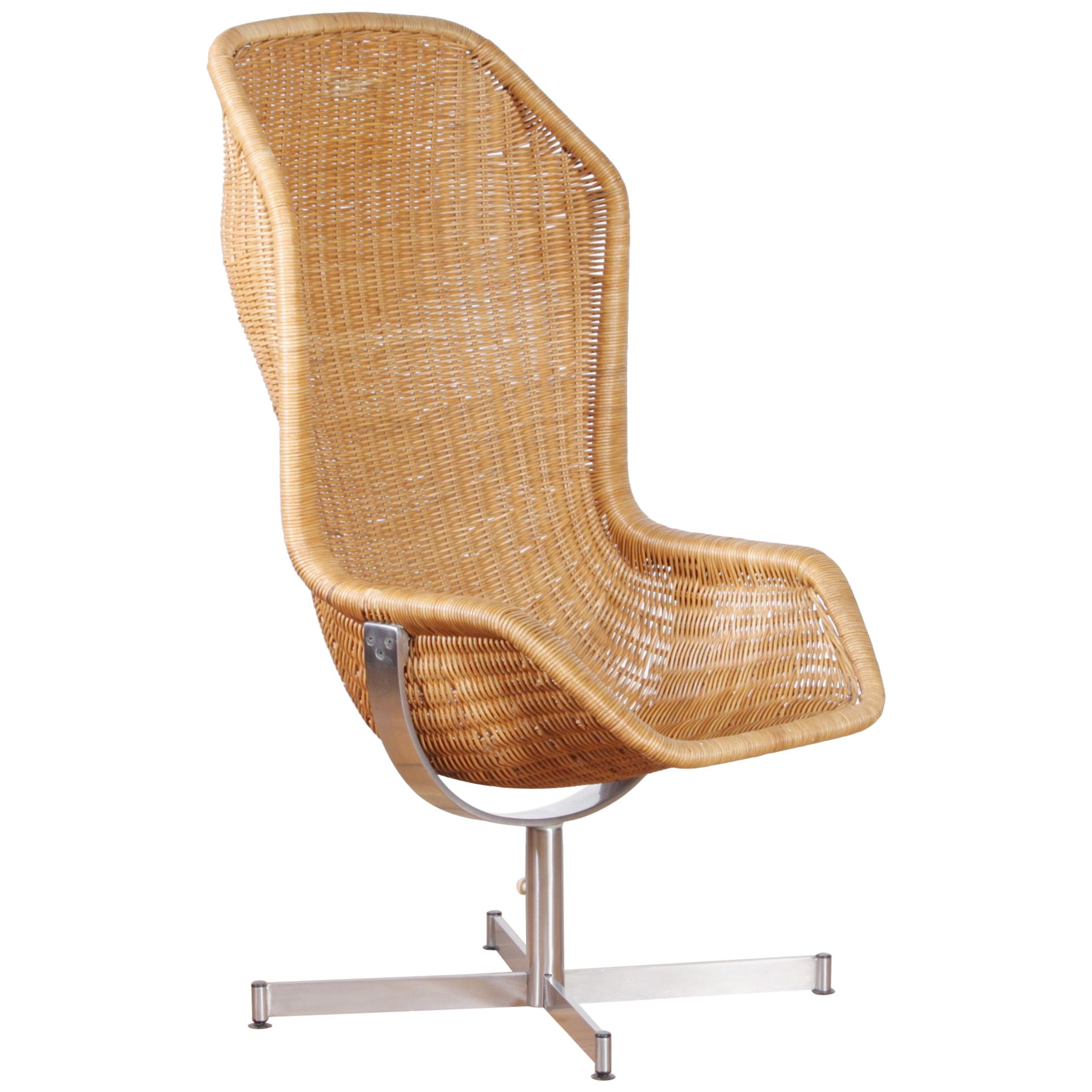1960s, Swivel Rattan Chair by Dirk Van Sliedregt for Gebroeders Jonkers