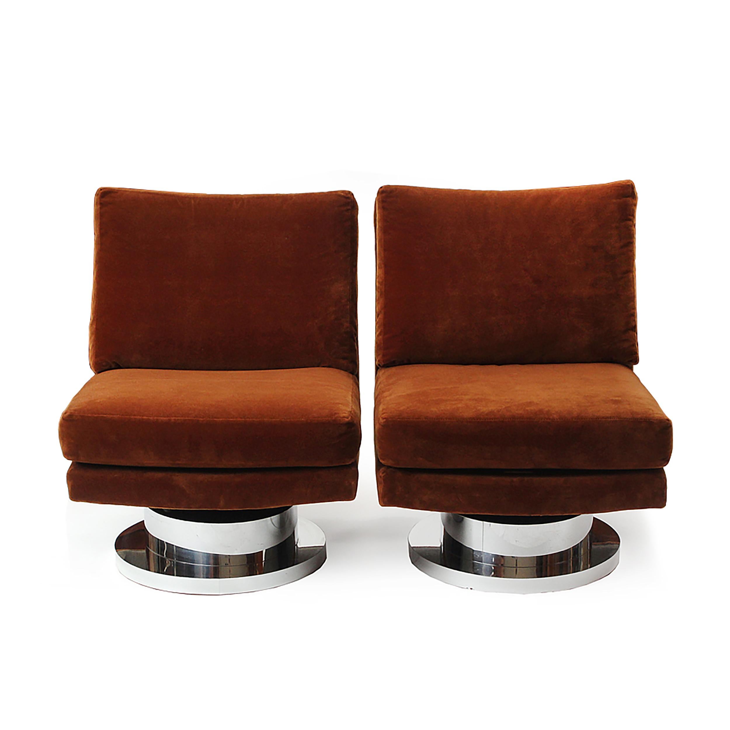 Mid-Century Modern 1960s Swiveling Russet Velvet Slipper Chair by Milo Baughman for Thayer-Coggin