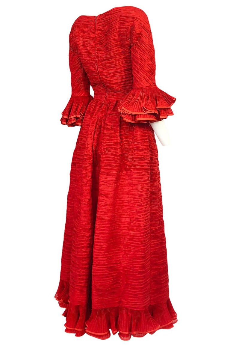 1960s Sybil Connolly Couture 'Non Chalance' Red Ruffled Pleated Linen ...