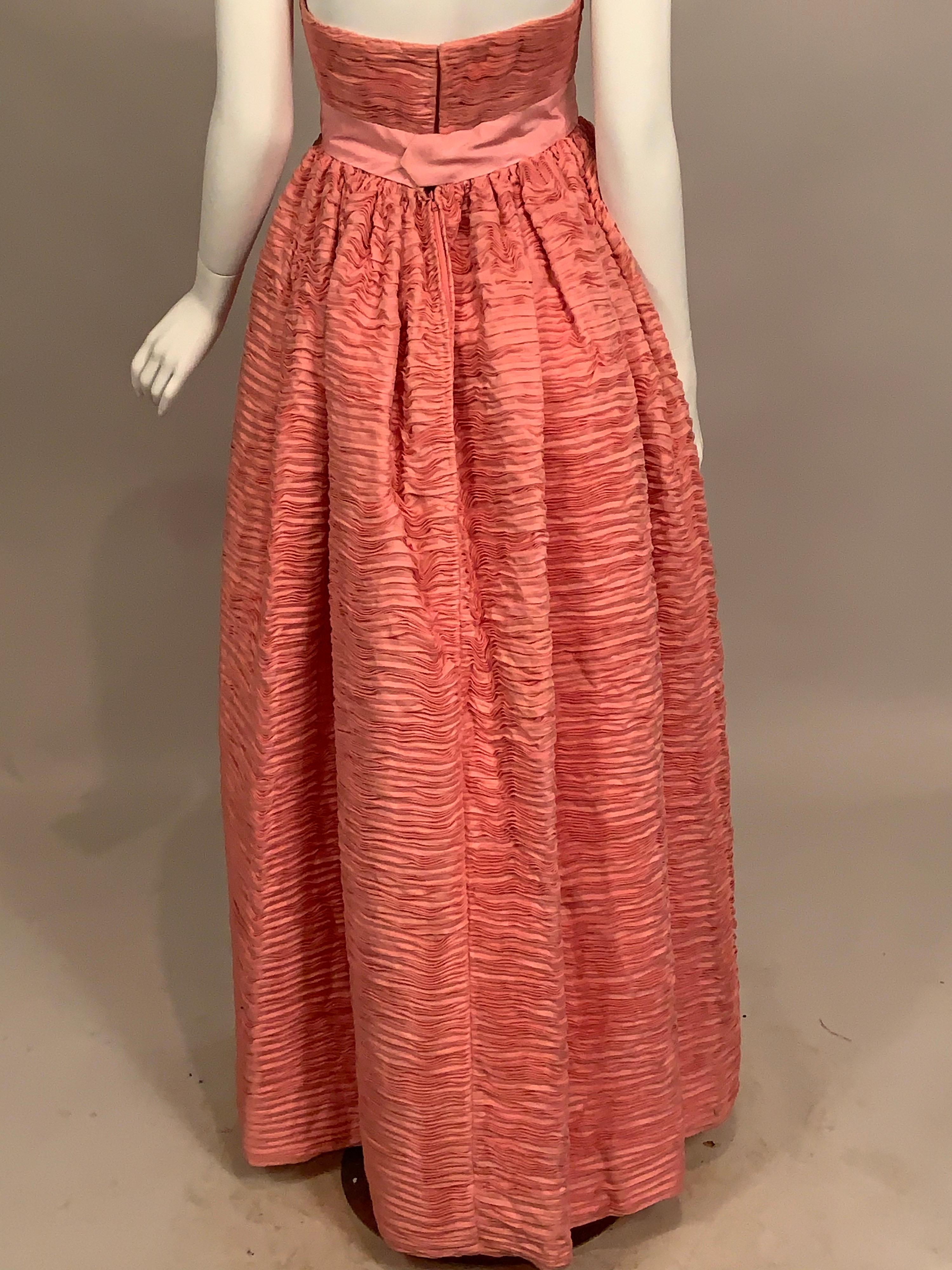 1960's Sybil Connolly Irish Haute Couture Pleated Pink Linen Strapless Dress 5