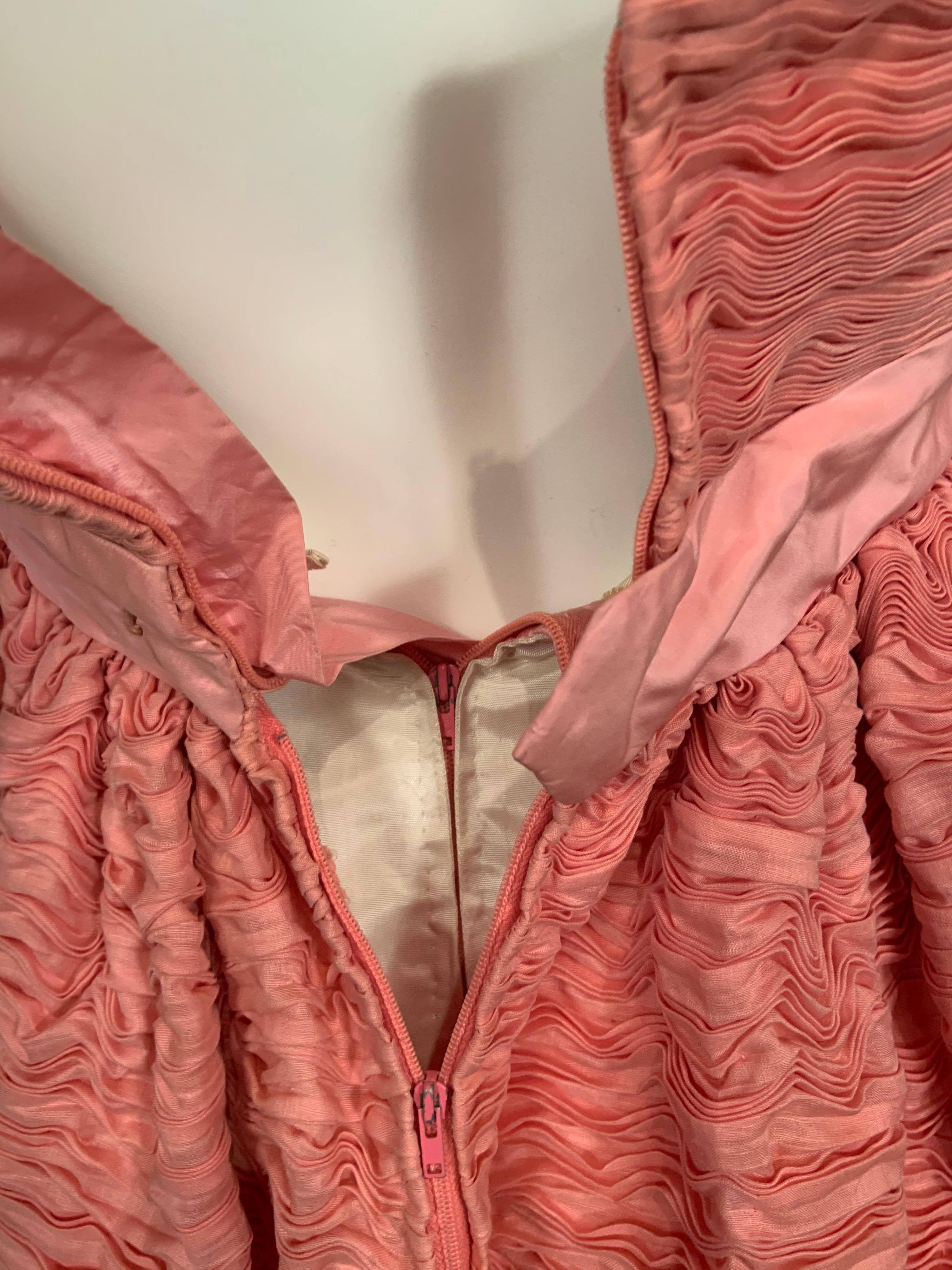 1960's Sybil Connolly Irish Haute Couture Pleated Pink Linen Strapless Dress 8