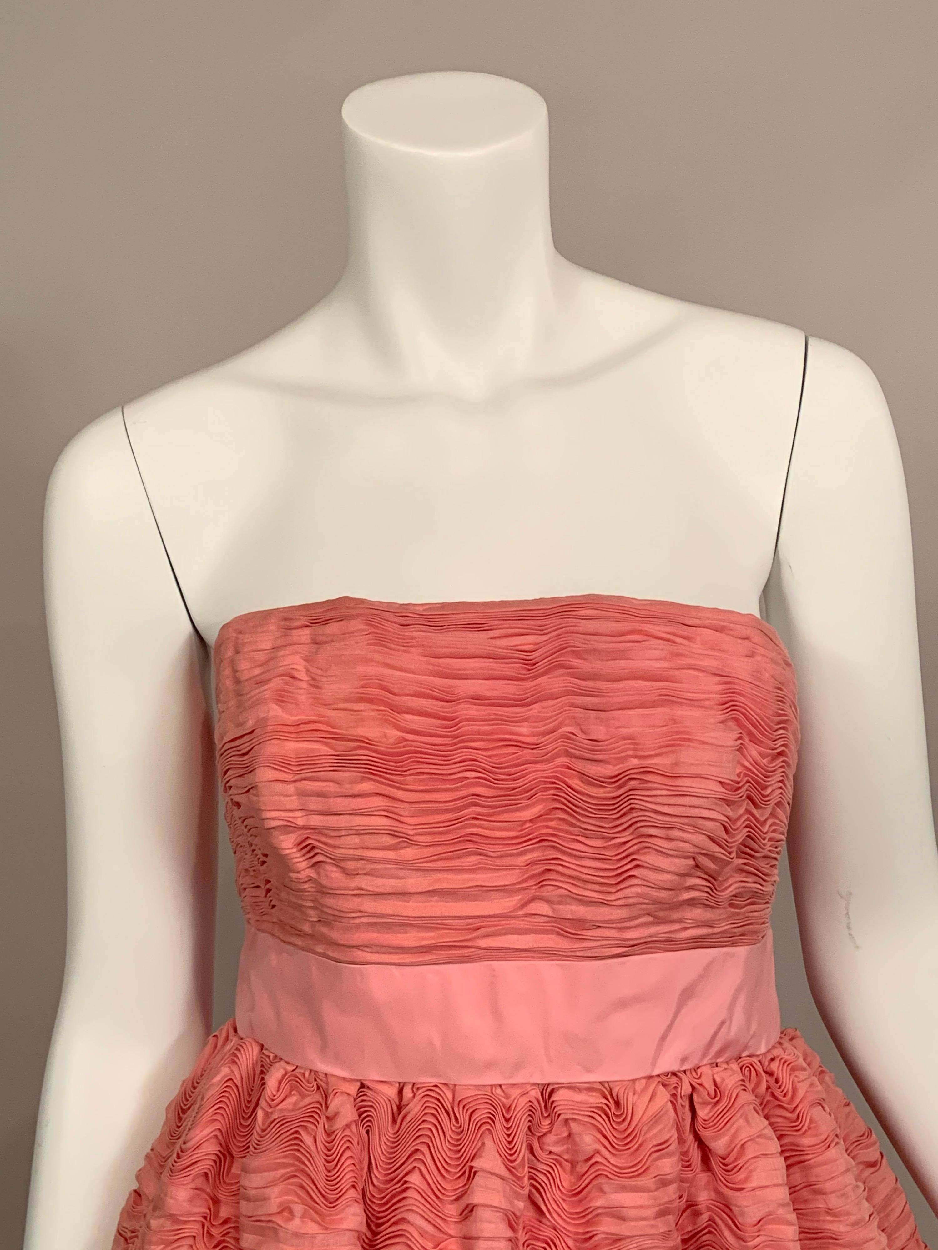 Orange 1960's Sybil Connolly Irish Haute Couture Pleated Pink Linen Strapless Dress