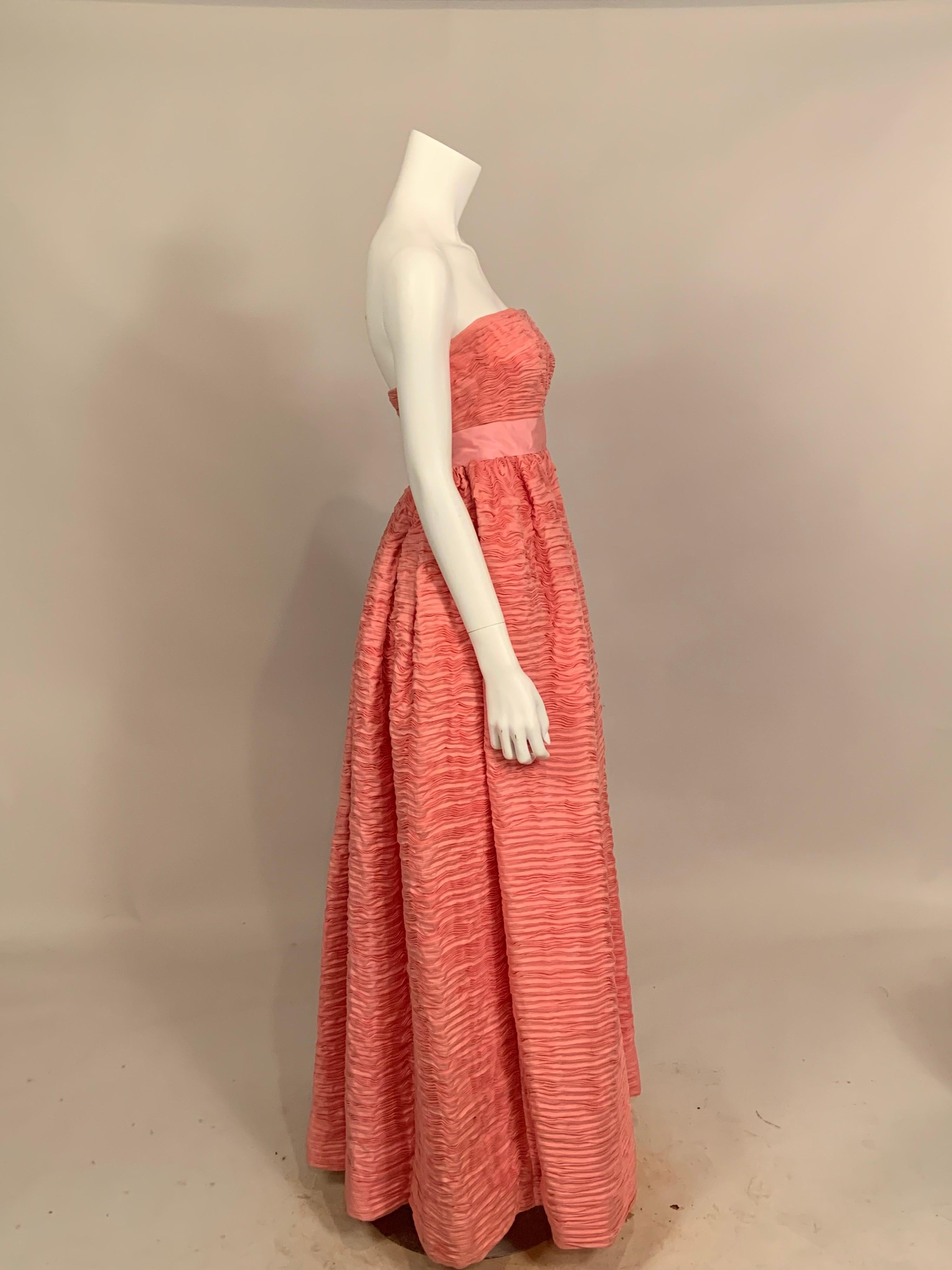 1960's Sybil Connolly Irish Haute Couture Pleated Pink Linen Strapless Dress 1