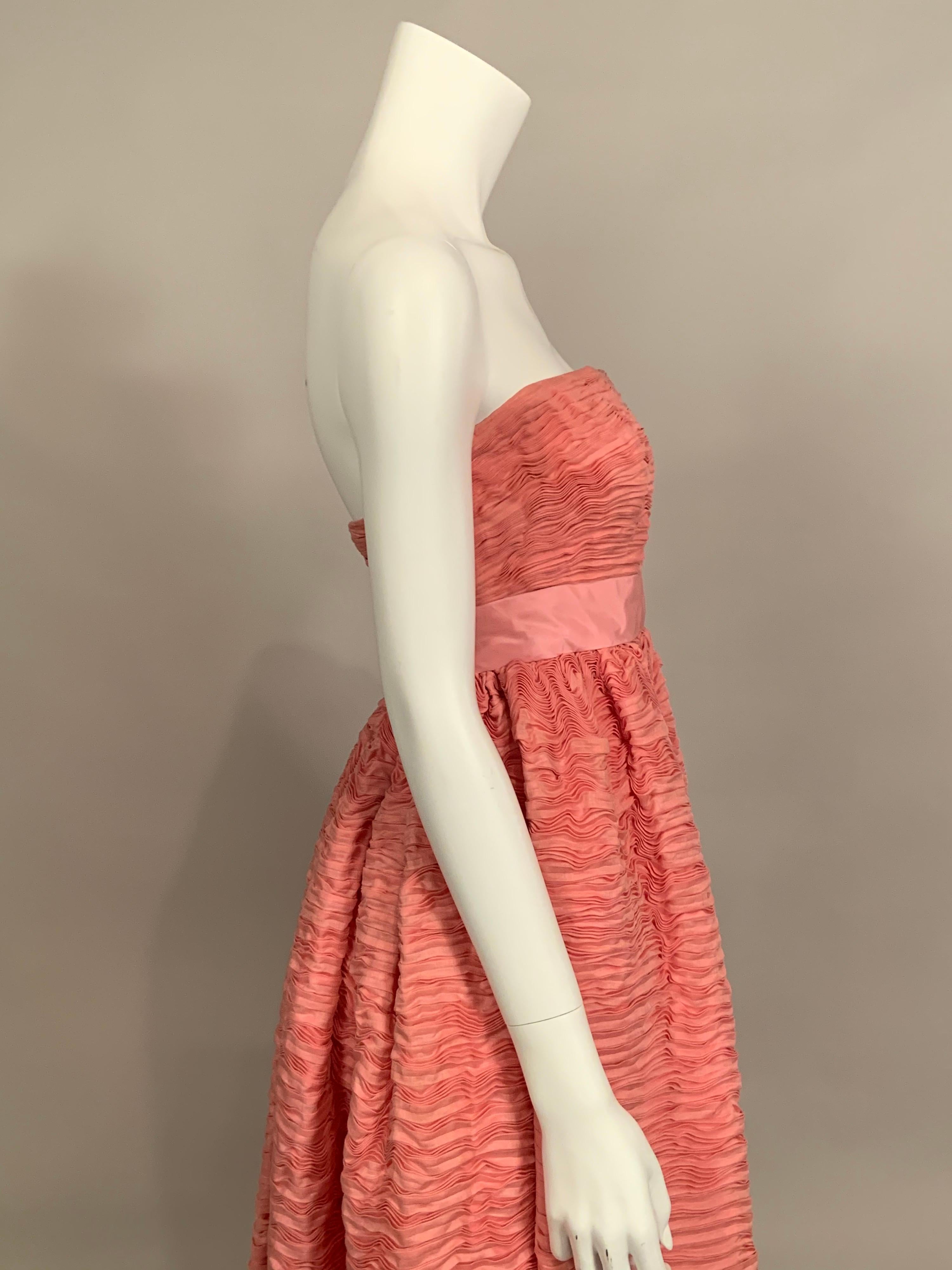 1960's Sybil Connolly Irish Haute Couture Pleated Pink Linen Strapless Dress 2