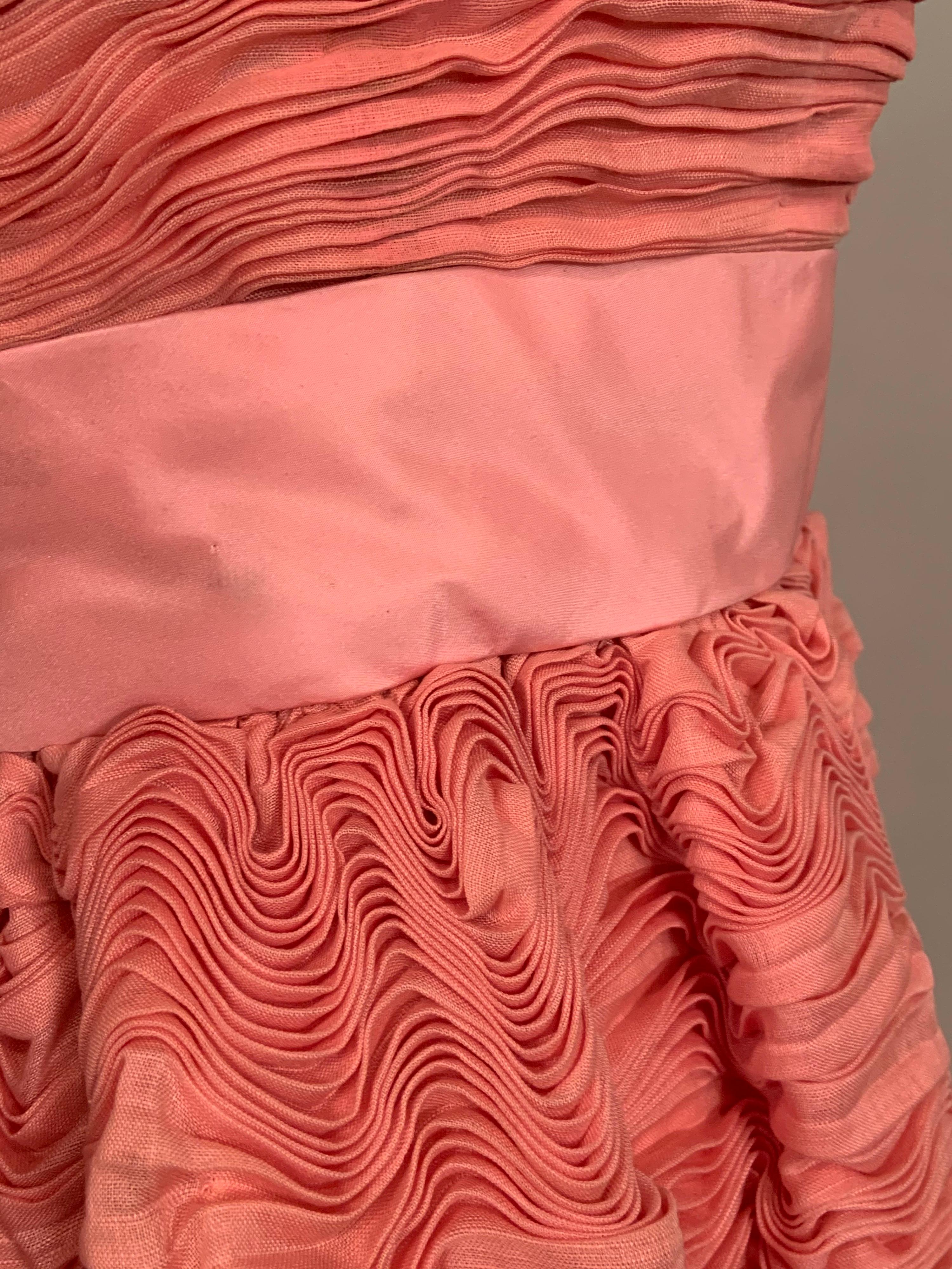 1960's Sybil Connolly Irish Haute Couture Pleated Pink Linen Strapless Dress 3