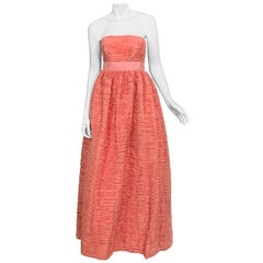 Vintage 1960's Sybil Connolly Irish Haute Couture Pleated Pink Linen Strapless Dress