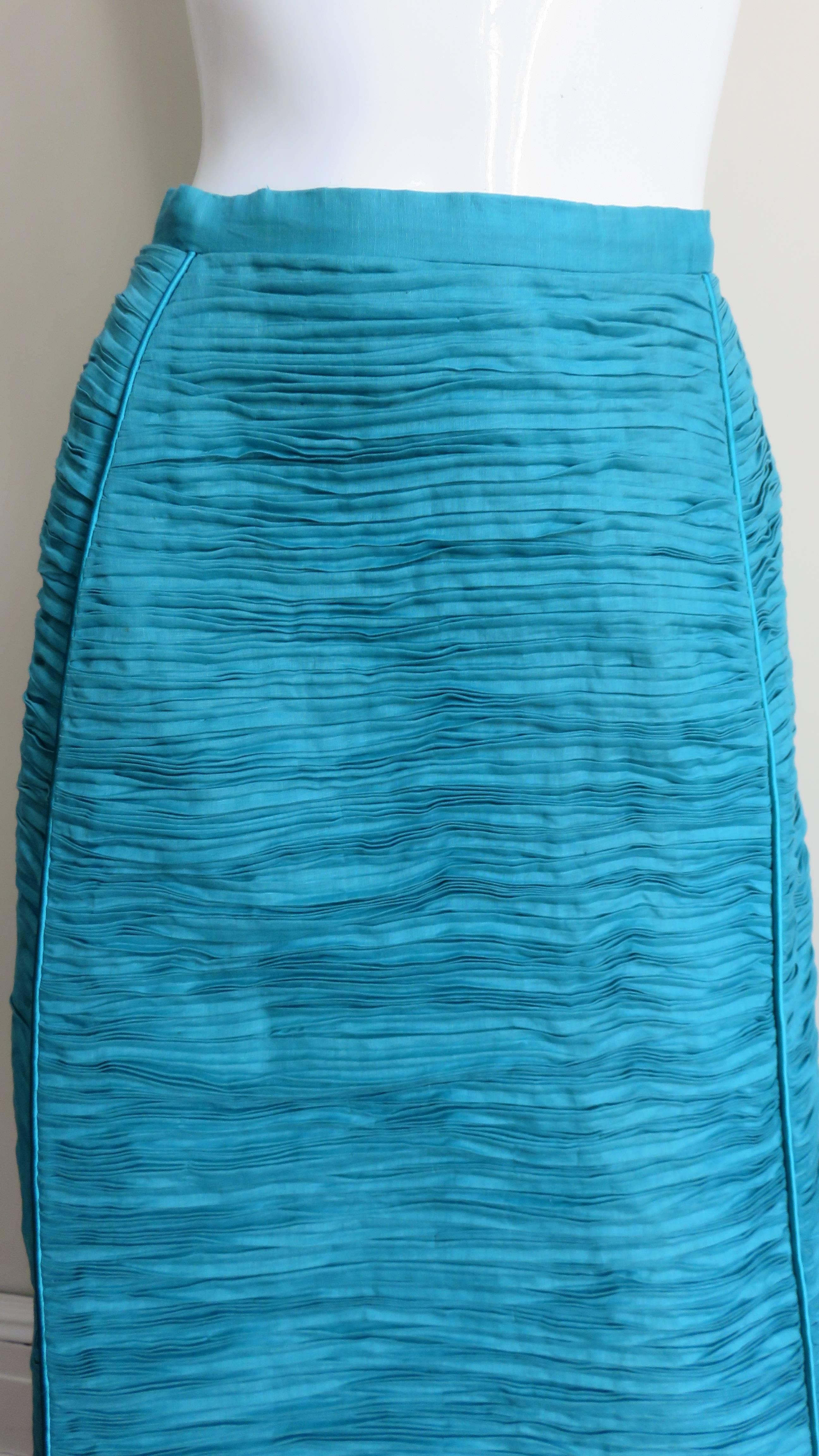 Blue Sybil Connolly Linen Maxi Skirt 1960s For Sale