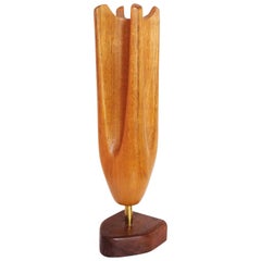 1960s Sycamore Walnut and Brass Abstract Wooden Sculpture
