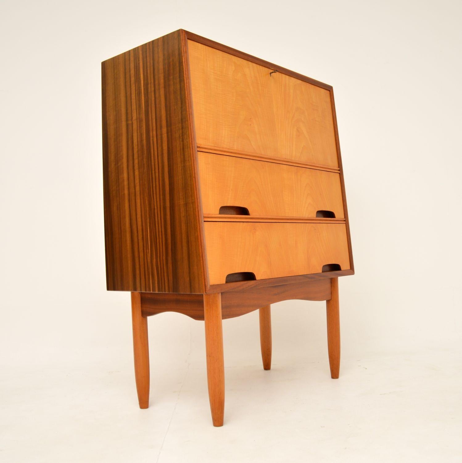 Mid-Century Modern 1960's Sycamore & Walnut Bureau by Peter Hayward for Vanson For Sale