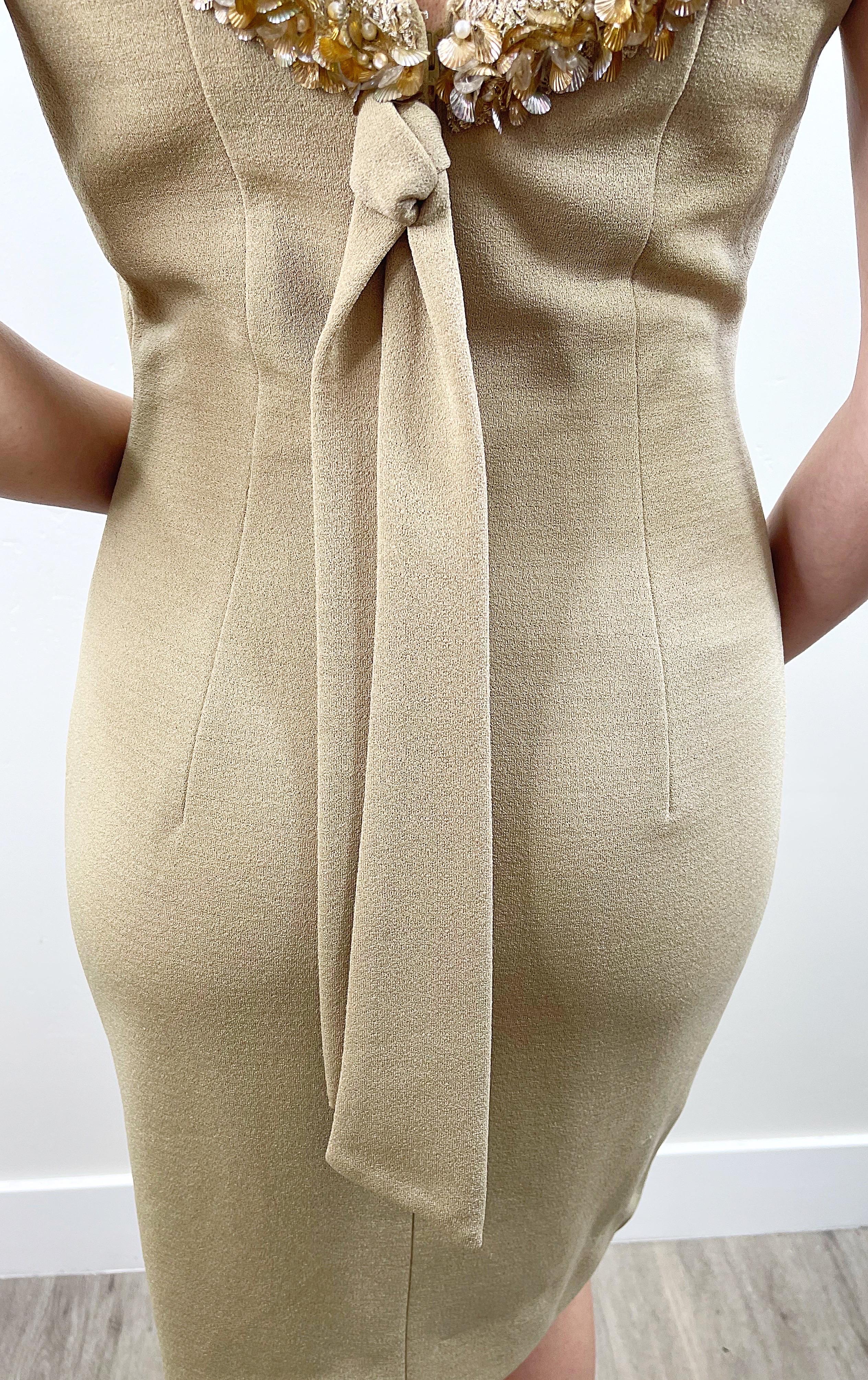 1960s Sydney North Size 6 Beige Khaki Tan Beaded Sequin Vintage 60s Dress For Sale 9