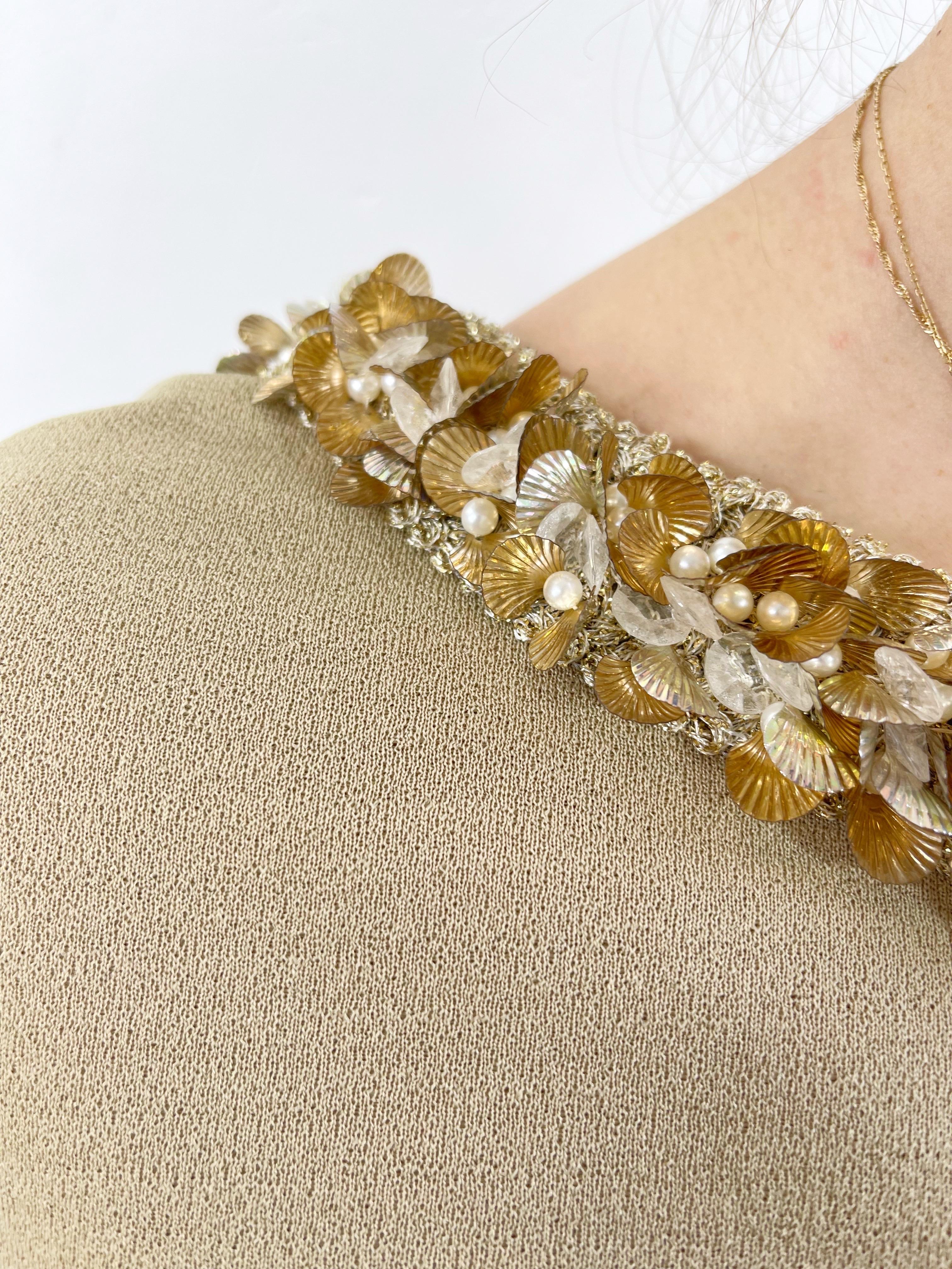 1960s Sydney North Größe 6 Beige Khaki Tan Perlen Pailletten Vintage 60s Kleid im Angebot 5