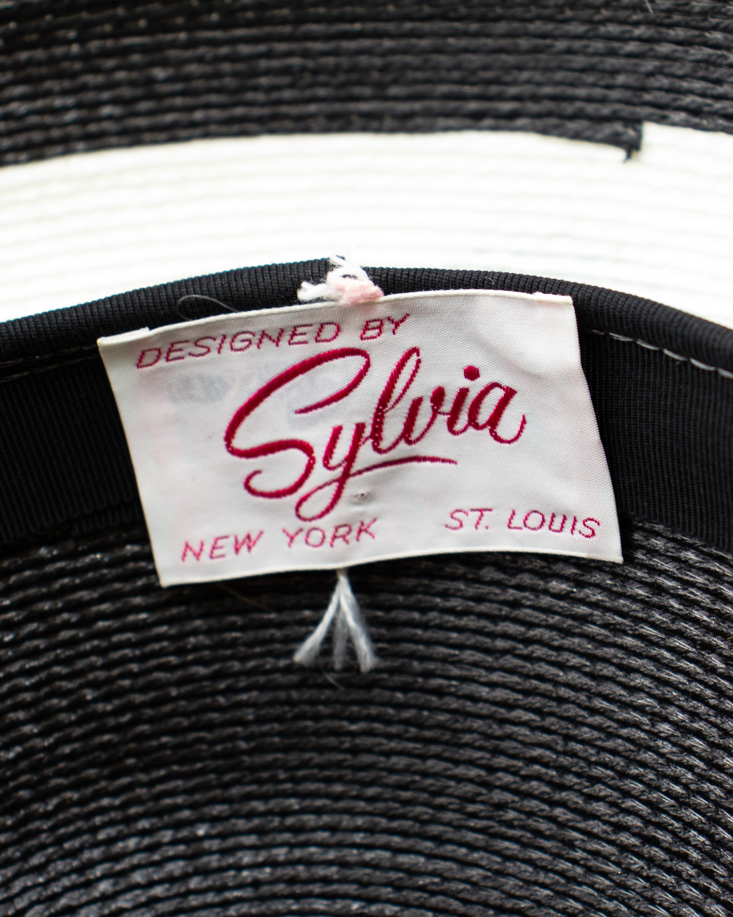 1960's Sylvia New York Black And White Straw Special Event Hat 1