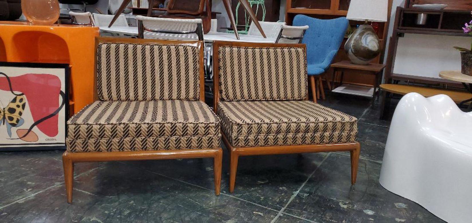 Upholstery 1960s T. H. Robsjohn Gibbings Slipper Chairs or Low Chairs, a Pair