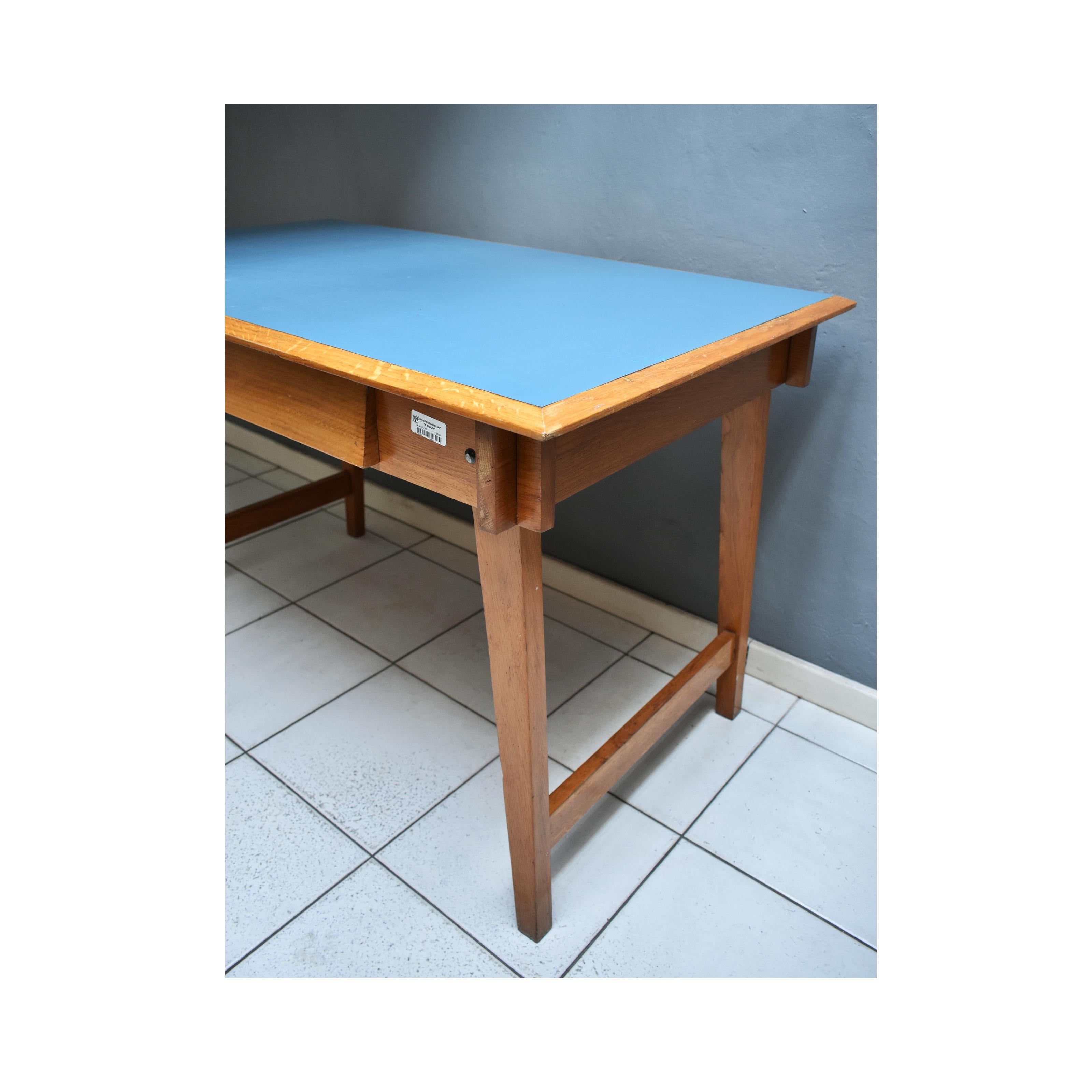 Italian Manufacture, 1960 writing desk in Wood and Light Blue Formica Top 1